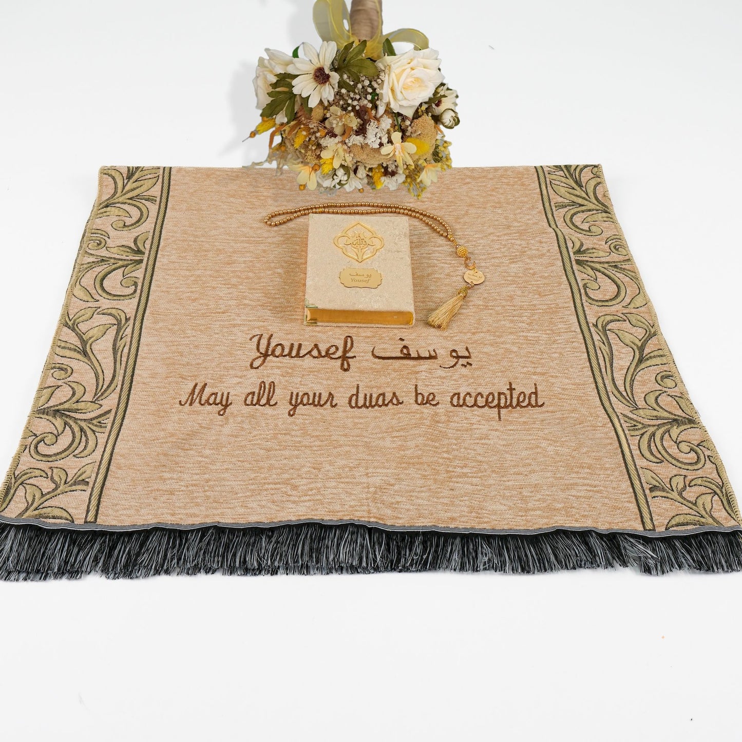Personalized Flowery Prayer Mat Quran Tasbeeh Islamic Muslim Gift Set - Islamic Elite Favors is a handmade gift shop offering a wide variety of unique and personalized gifts for all occasions. Whether you're looking for the perfect Ramadan, Eid, Hajj, wedding gift or something special for a birthday, baby shower or anniversary, we have something for everyone. High quality, made with love.
