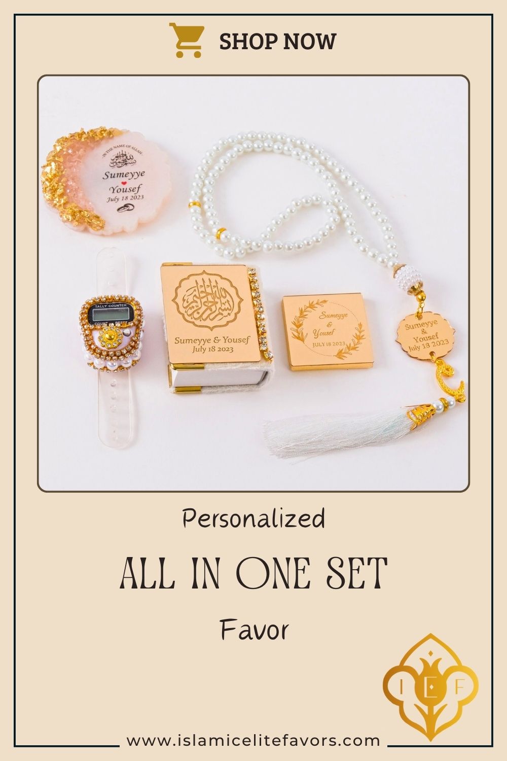 Personalized All in One Set Gift Wedding Baby Shower Eid Islam Muslim - Islamic Elite Favors is a handmade gift shop offering a wide variety of unique and personalized gifts for all occasions. Whether you're looking for the perfect Ramadan, Eid, Hajj, wedding gift or something special for a birthday, baby shower or anniversary, we have something for everyone. High quality, made with love.