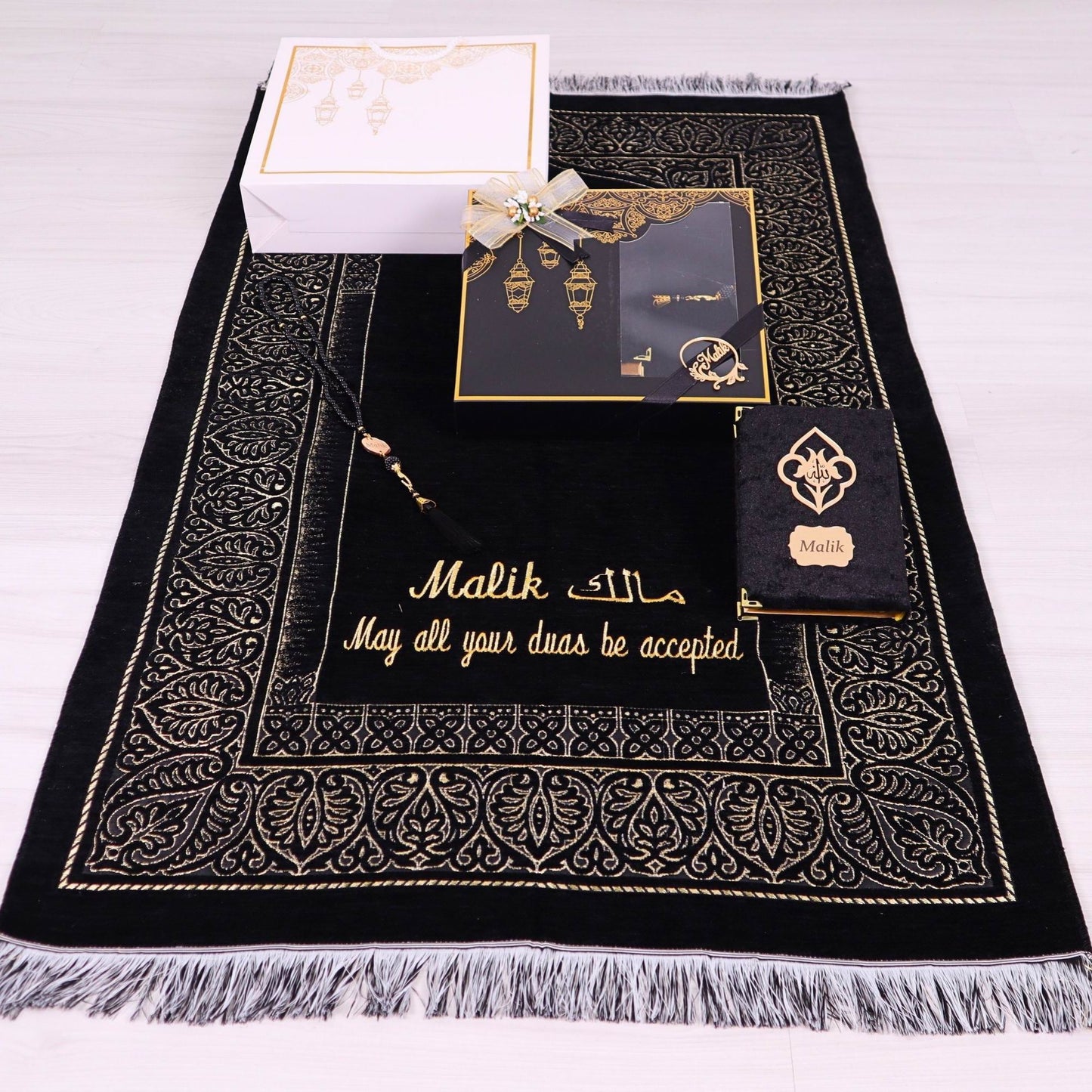 Personalized Taffeta Prayer Mat Quran Tasbeeh Islamic Muslim Gift Set, Ramadan Eid Wedding Birthday Fathers Mothers Days Gifts - Islamic Elite Favors is a handmade gift shop offering a wide variety of unique and personalized gifts for all occasions. Whether you're looking for the perfect Ramadan, Eid, Hajj, wedding gift or something special for a birthday, baby shower or anniversary, we have something for everyone. High quality, made with love.