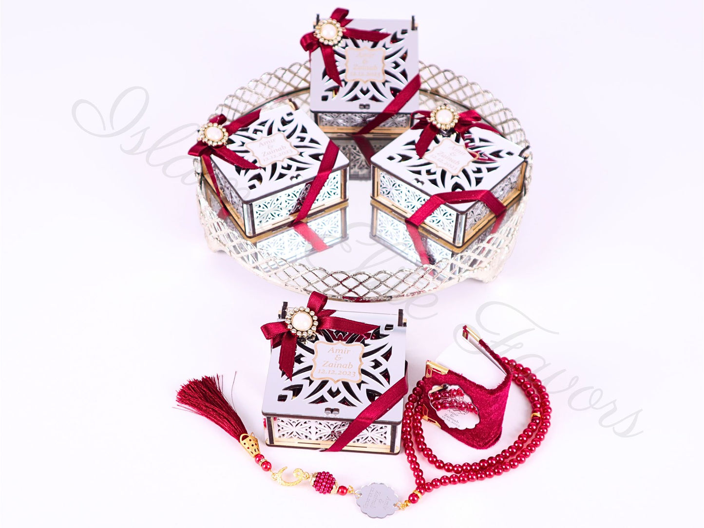 Personalized Mini Quran Prayer Bead Wooden Box with Silver Acrylic Set - Islamic Elite Favors is a handmade gift shop offering a wide variety of unique and personalized gifts for all occasions. Whether you're looking for the perfect Ramadan, Eid, Hajj, wedding gift or something special for a birthday, baby shower or anniversary, we have something for everyone. High quality, made with love.