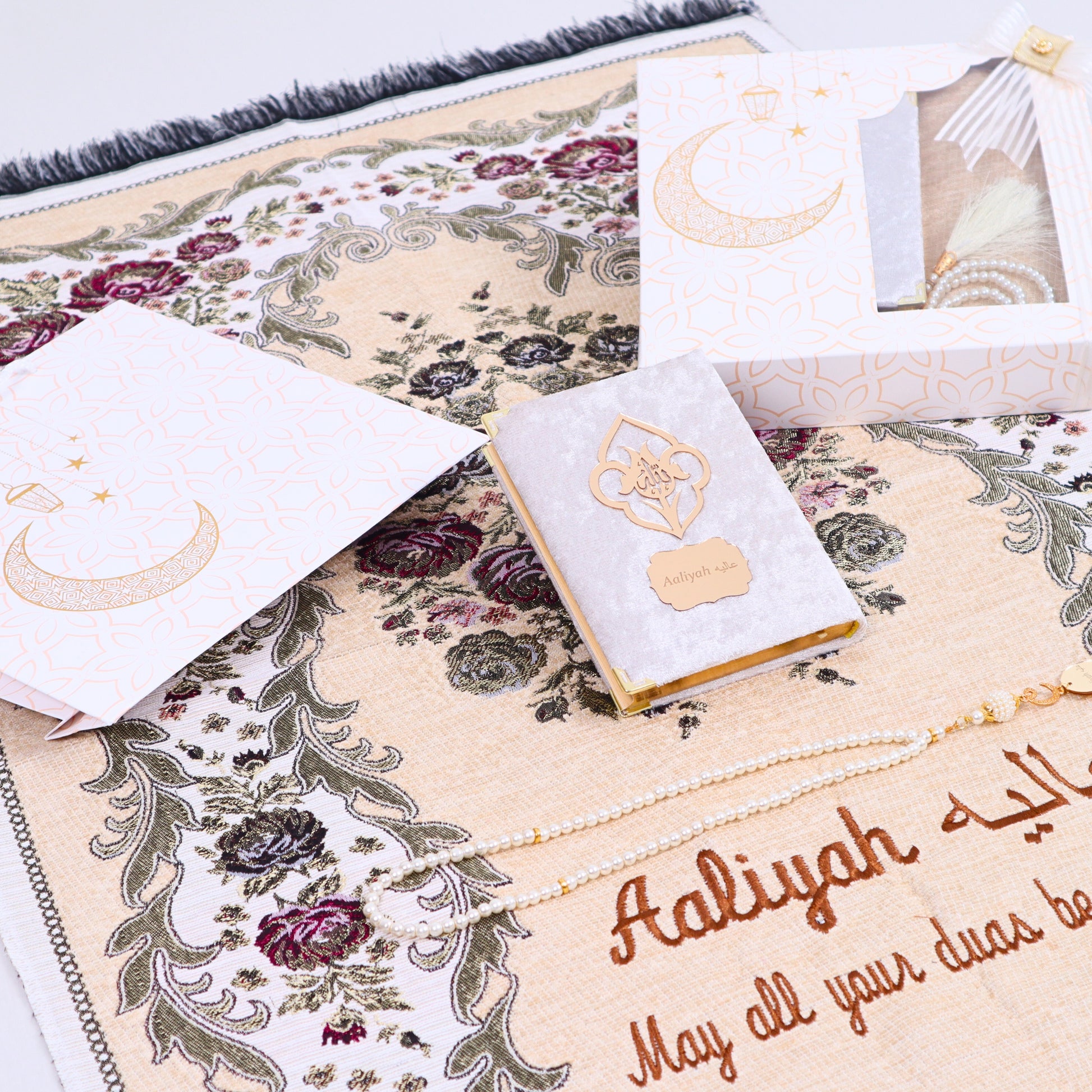 Personalized Woven Prayer Mat Quran Tasbeeh Islamic Muslim Gift Set - Islamic Elite Favors is a handmade gift shop offering a wide variety of unique and personalized gifts for all occasions. Whether you're looking for the perfect Ramadan, Eid, Hajj, wedding gift or something special for a birthday, baby shower or anniversary, we have something for everyone. High quality, made with love.