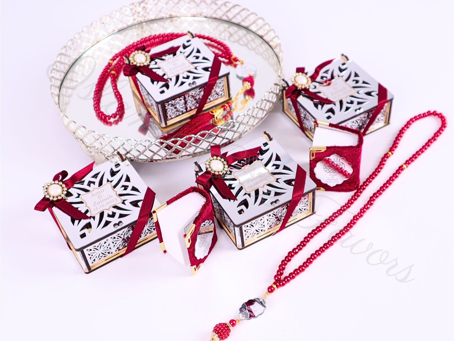 Personalized Mini Quran Prayer Bead Wooden Box with Silver Acrylic Set - Islamic Elite Favors is a handmade gift shop offering a wide variety of unique and personalized gifts for all occasions. Whether you're looking for the perfect Ramadan, Eid, Hajj, wedding gift or something special for a birthday, baby shower or anniversary, we have something for everyone. High quality, made with love.