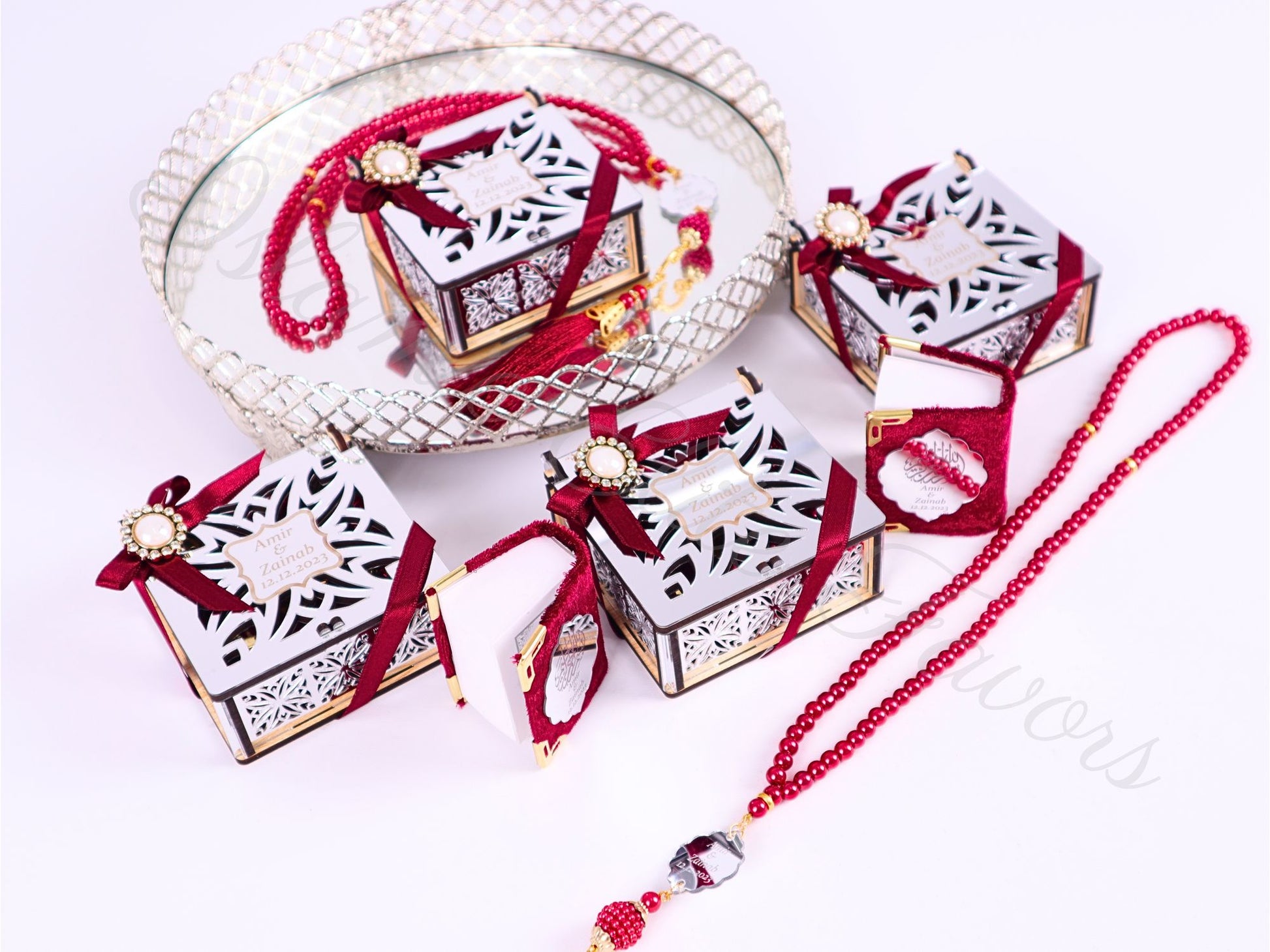 Personalized Mini Quran Prayer Bead Wooden Box with Silver Acrylic Set - Islamic Elite Favors is a handmade gift shop offering a wide variety of unique and personalized gifts for all occasions. Whether you're looking for the perfect Ramadan, Eid, Hajj, wedding gift or something special for a birthday, baby shower or anniversary, we have something for everyone. High quality, made with love.