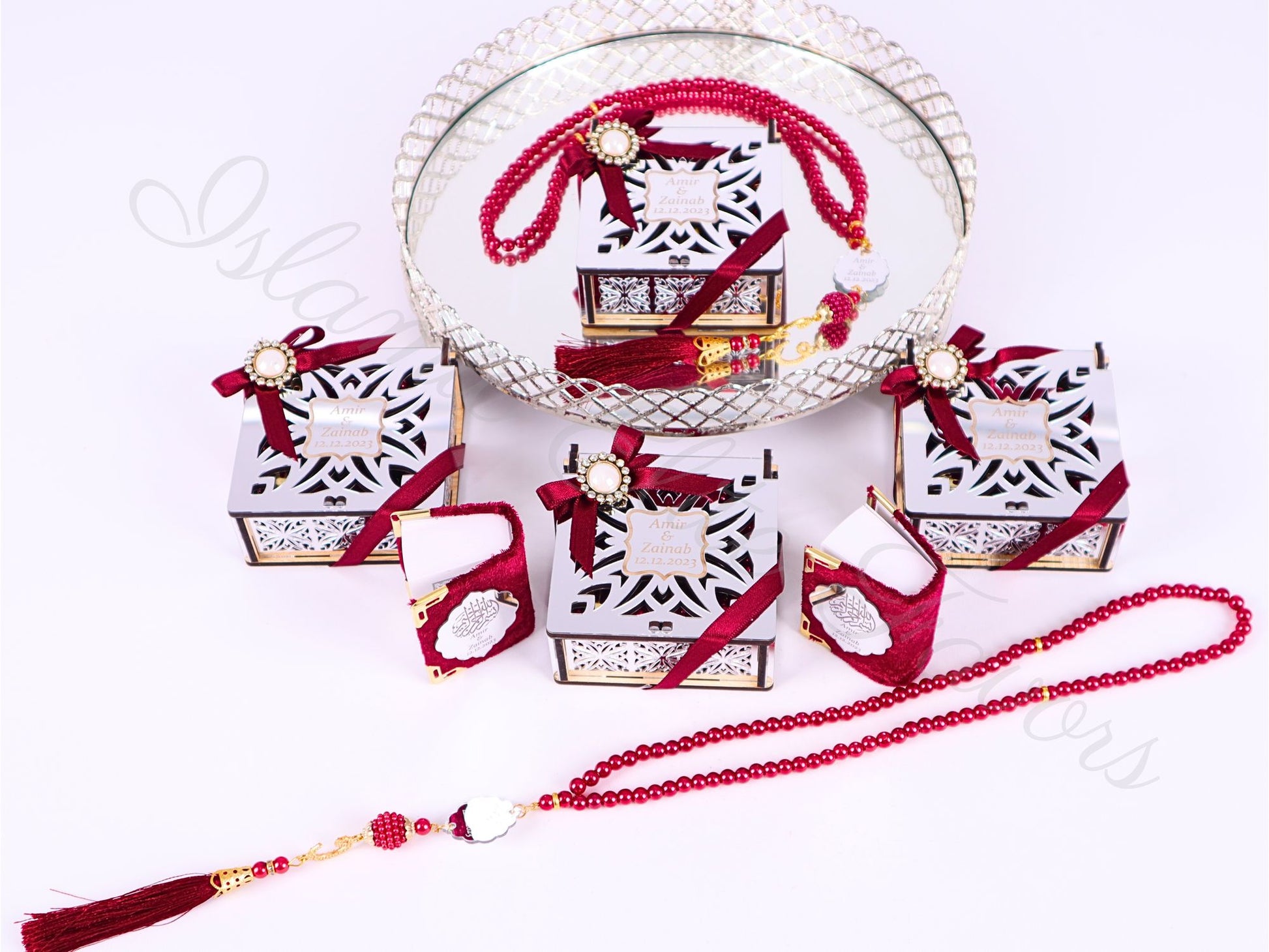 Personalized Mini Quran Prayer Bead Wooden Box with Silver Acrylic Set - Islamic Elite Favors is a handmade gift shop offering a wide variety of unique and personalized gifts for all occasions. Whether you're looking for the perfect Ramadan, Eid, Hajj, wedding gift or something special for a birthday, baby shower or anniversary, we have something for everyone. High quality, made with love.