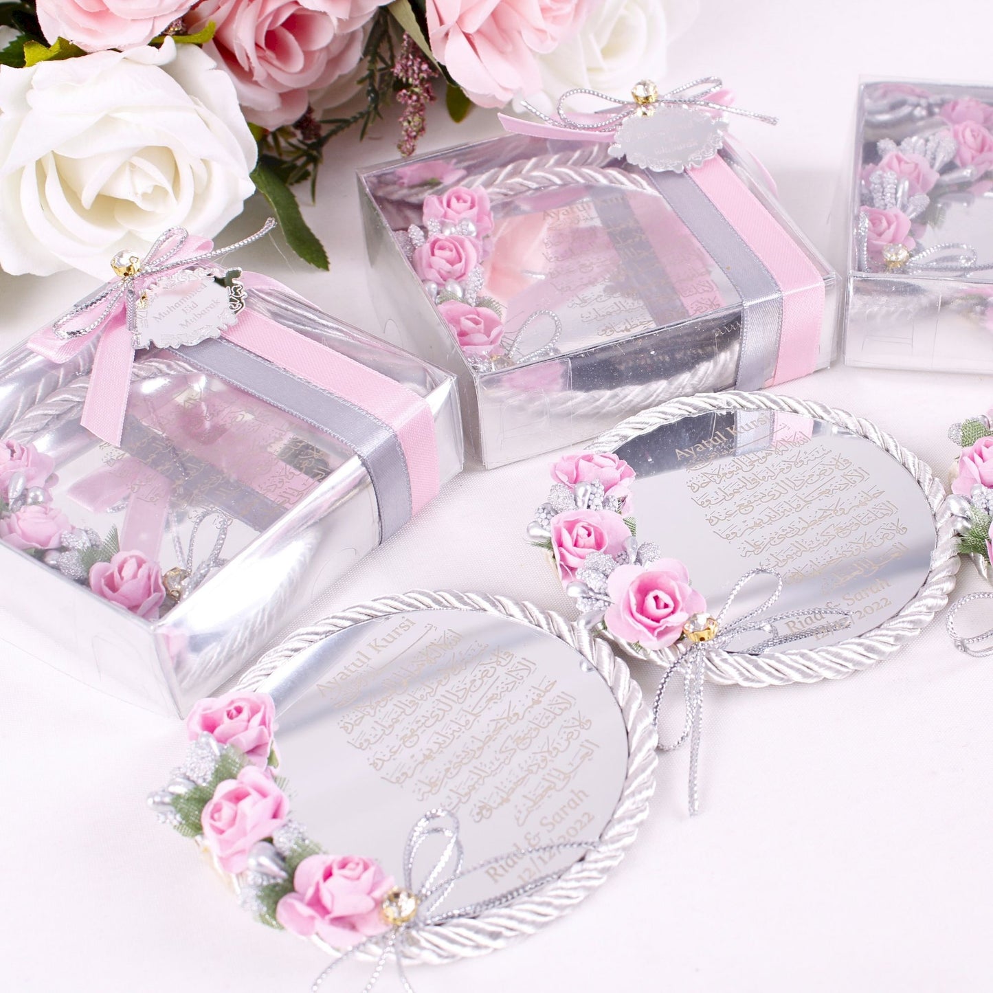 Personalized Wedding Favor Ayatul Kursi Magnet Silver Mirror Rope - Islamic Elite Favors is a handmade gift shop offering a wide variety of unique and personalized gifts for all occasions. Whether you're looking for the perfect Ramadan, Eid, Hajj, wedding gift or something special for a birthday, baby shower or anniversary, we have something for everyone. High quality, made with love.
