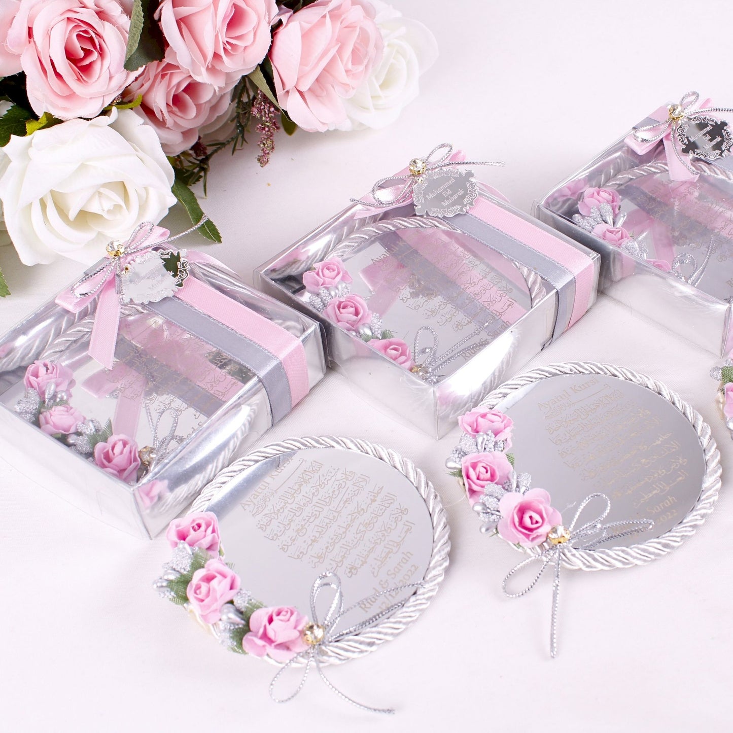 Personalized Wedding Favor Ayatul Kursi Magnet Silver Mirror Rope - Islamic Elite Favors is a handmade gift shop offering a wide variety of unique and personalized gifts for all occasions. Whether you're looking for the perfect Ramadan, Eid, Hajj, wedding gift or something special for a birthday, baby shower or anniversary, we have something for everyone. High quality, made with love.