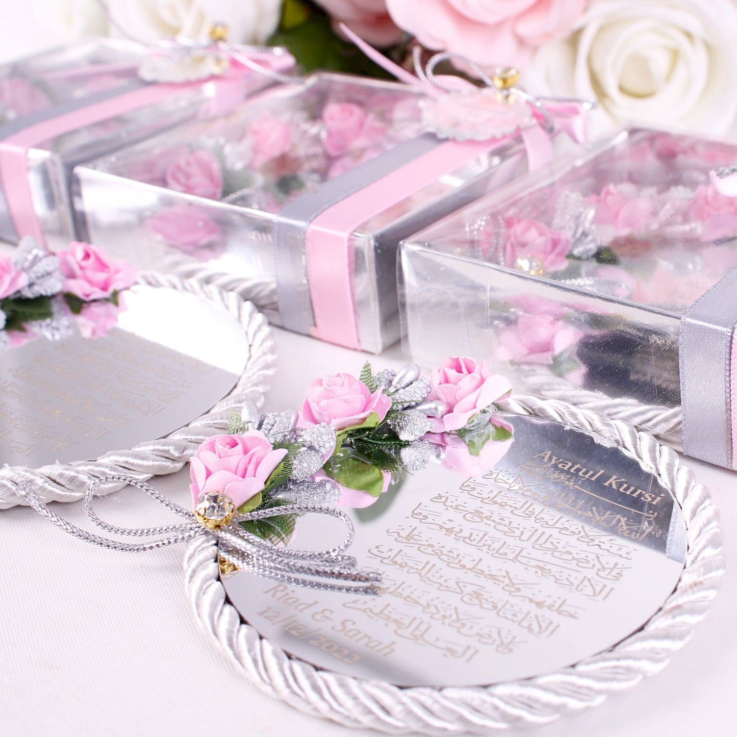 Personalized Wedding Favor Ayatul Kursi Magnet Silver Mirror Rope - Islamic Elite Favors is a handmade gift shop offering a wide variety of unique and personalized gifts for all occasions. Whether you're looking for the perfect Ramadan, Eid, Hajj, wedding gift or something special for a birthday, baby shower or anniversary, we have something for everyone. High quality, made with love.
