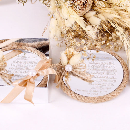 Personalized Wedding Favor Ayatul Kursi Magnet Silver Plexi Dry Flower - Islamic Elite Favors is a handmade gift shop offering a wide variety of unique and personalized gifts for all occasions. Whether you're looking for the perfect Ramadan, Eid, Hajj, wedding gift or something special for a birthday, baby shower or anniversary, we have something for everyone. High quality, made with love.
