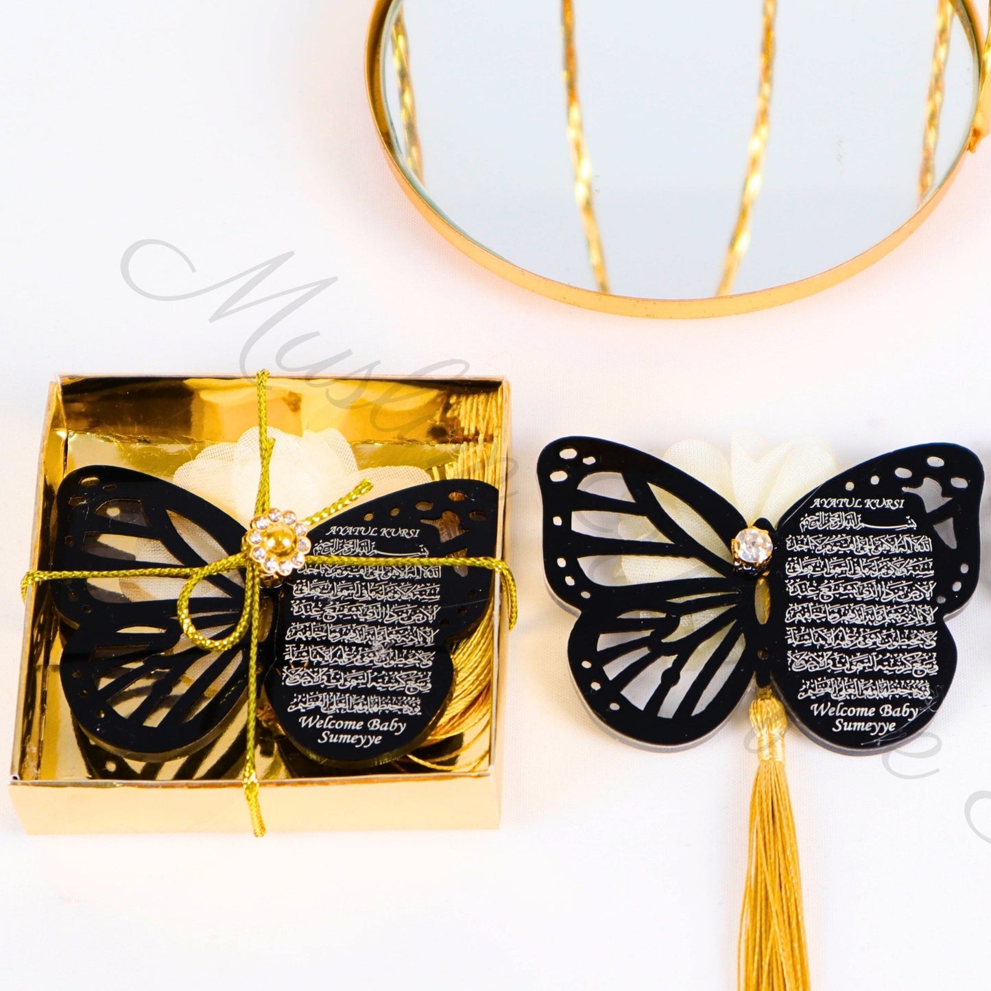 Personalized Baby Shower Favor Ayatul Kursi Magnet Butterfly Design - Islamic Elite Favors is a handmade gift shop offering a wide variety of unique and personalized gifts for all occasions. Whether you're looking for the perfect Ramadan, Eid, Hajj, wedding gift or something special for a birthday, baby shower or anniversary, we have something for everyone. High quality, made with love.