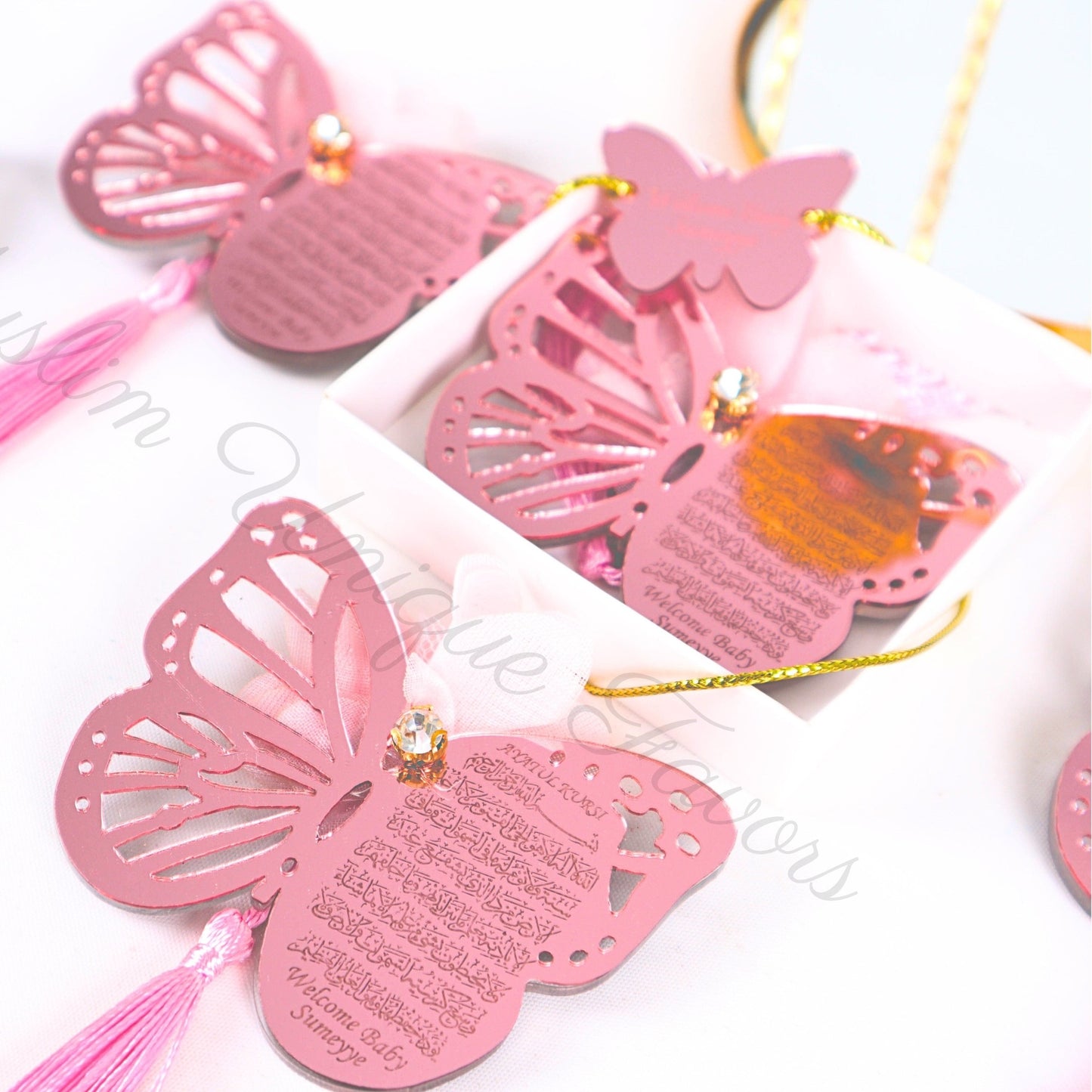 Personalized Baby Shower Favor Ayatul Kursi Magnet Butterfly Design - Islamic Elite Favors is a handmade gift shop offering a wide variety of unique and personalized gifts for all occasions. Whether you're looking for the perfect Ramadan, Eid, Hajj, wedding gift or something special for a birthday, baby shower or anniversary, we have something for everyone. High quality, made with love.