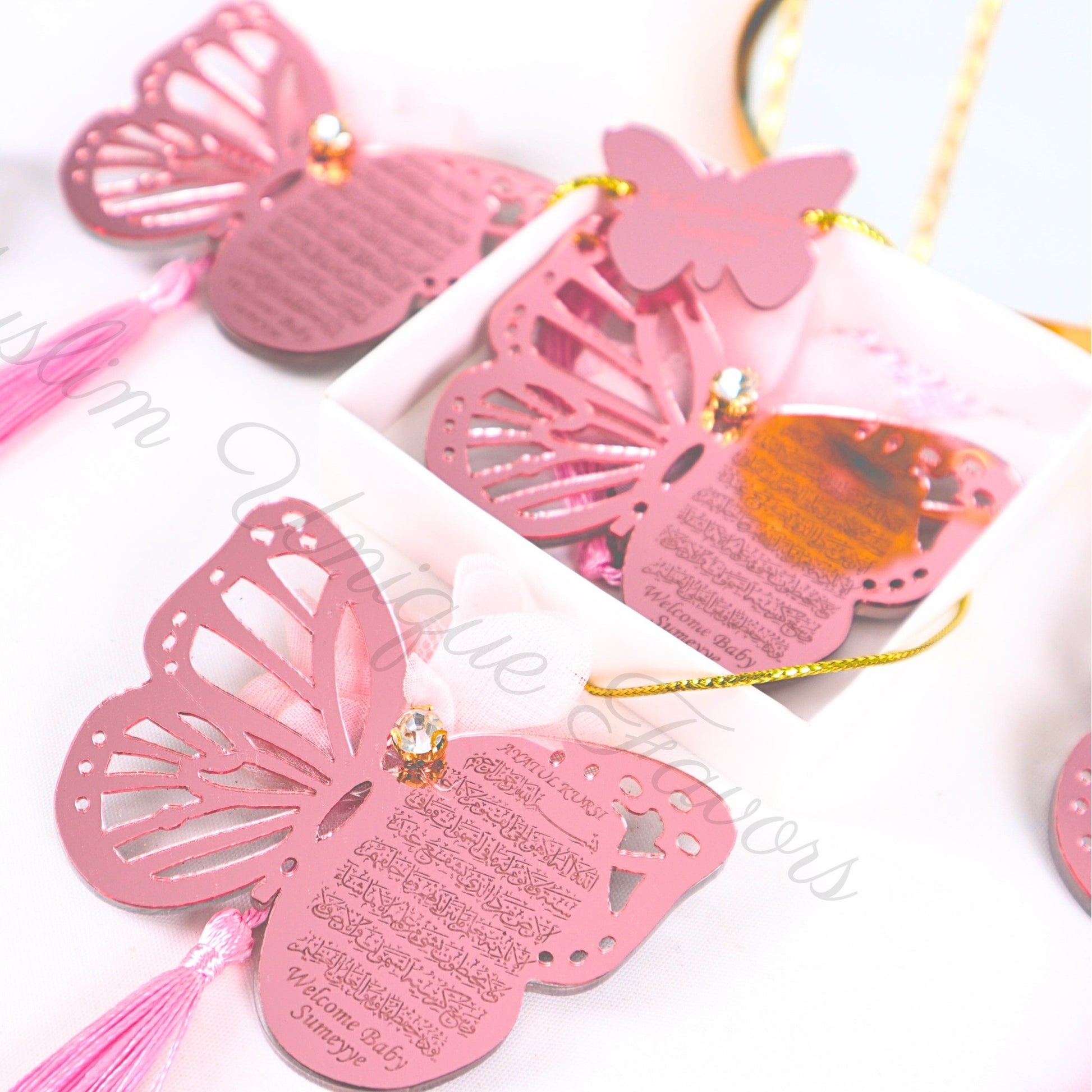 Personalized Baby Shower Favor Ayatul Kursi Magnet Butterfly Design - Islamic Elite Favors is a handmade gift shop offering a wide variety of unique and personalized gifts for all occasions. Whether you're looking for the perfect Ramadan, Eid, Hajj, wedding gift or something special for a birthday, baby shower or anniversary, we have something for everyone. High quality, made with love.