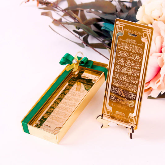 Personalized Wedding Favor Ayatul Kursi on Stand Gold Clear Mirrors - Islamic Elite Favors is a handmade gift shop offering a wide variety of unique and personalized gifts for all occasions. Whether you're looking for the perfect Ramadan, Eid, Hajj, wedding gift or something special for a birthday, baby shower or anniversary, we have something for everyone. High quality, made with love.