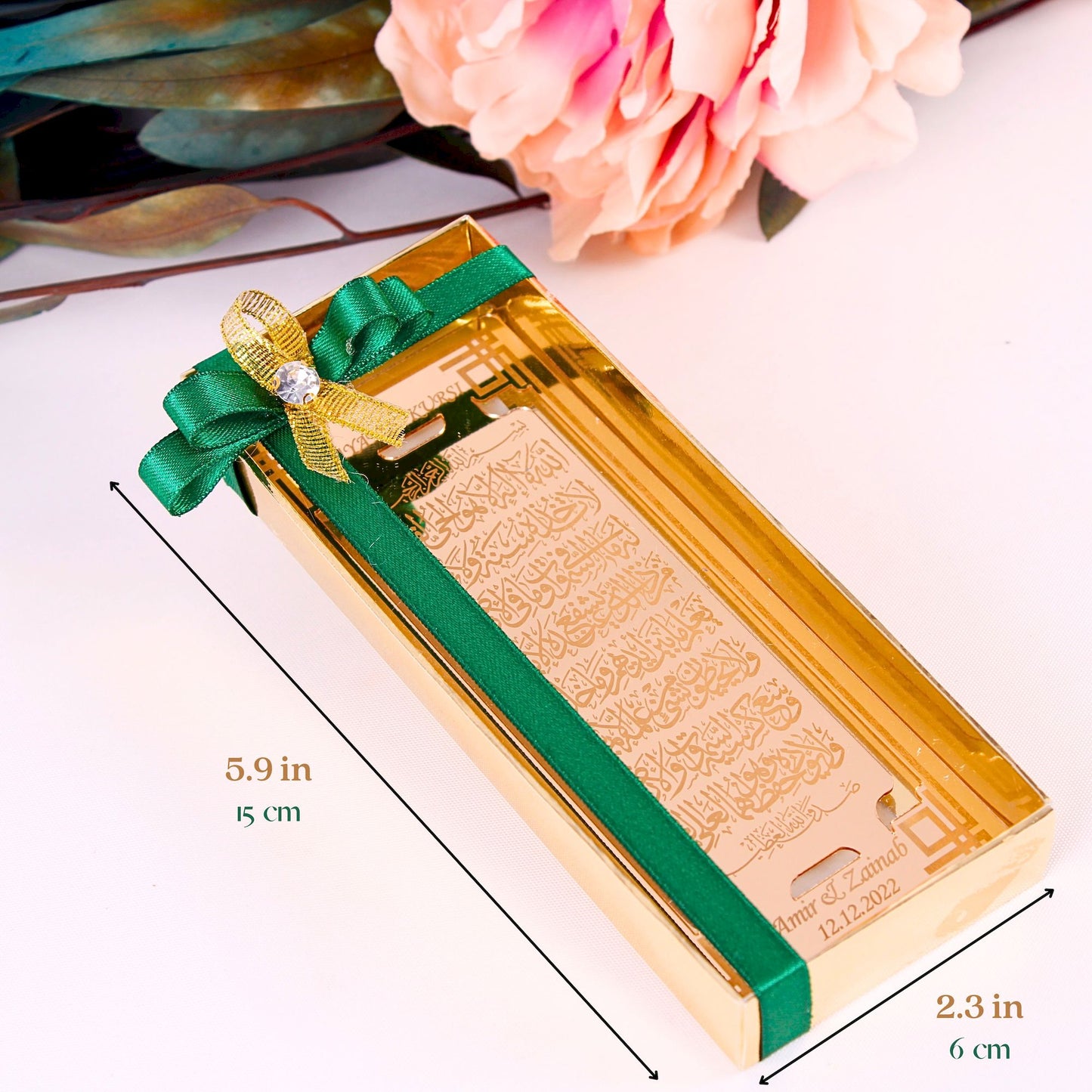 Personalized Wedding Favor Ayatul Kursi on Stand Gold Clear Mirrors - Islamic Elite Favors is a handmade gift shop offering a wide variety of unique and personalized gifts for all occasions. Whether you're looking for the perfect Ramadan, Eid, Hajj, wedding gift or something special for a birthday, baby shower or anniversary, we have something for everyone. High quality, made with love.