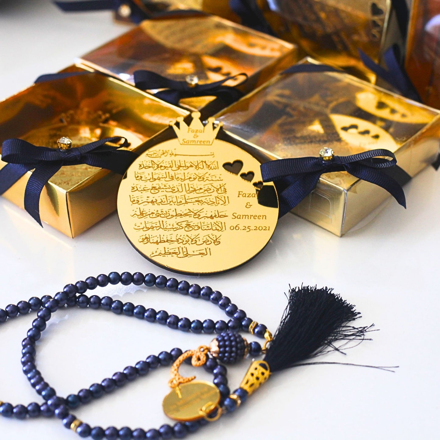 Personalized Wedding Favor Ayatul Kursi Magnet Gold Mirror Heart Theme - Islamic Elite Favors is a handmade gift shop offering a wide variety of unique and personalized gifts for all occasions. Whether you're looking for the perfect Ramadan, Eid, Hajj, wedding gift or something special for a birthday, baby shower or anniversary, we have something for everyone. High quality, made with love.