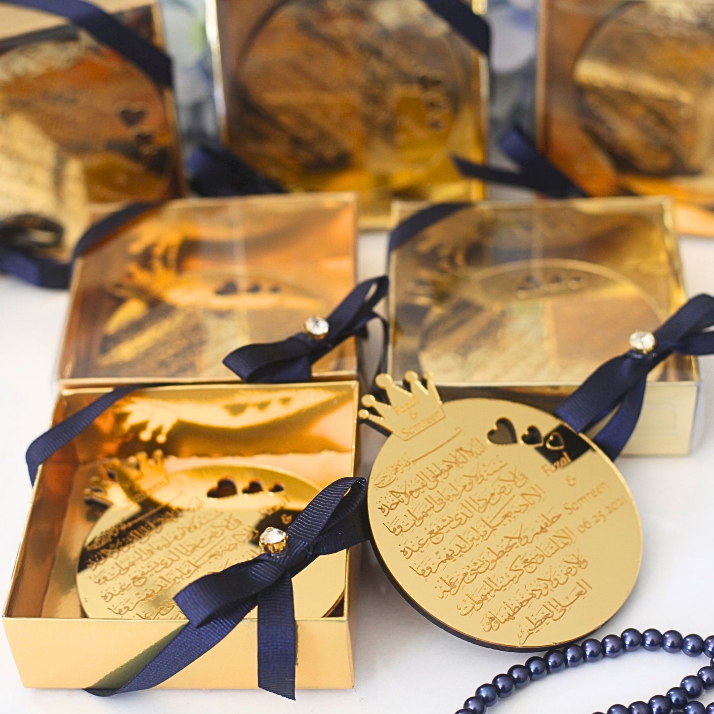 Personalized Wedding Favor Ayatul Kursi Magnet Gold Mirror Heart Theme - Islamic Elite Favors is a handmade gift shop offering a wide variety of unique and personalized gifts for all occasions. Whether you're looking for the perfect Ramadan, Eid, Hajj, wedding gift or something special for a birthday, baby shower or anniversary, we have something for everyone. High quality, made with love.