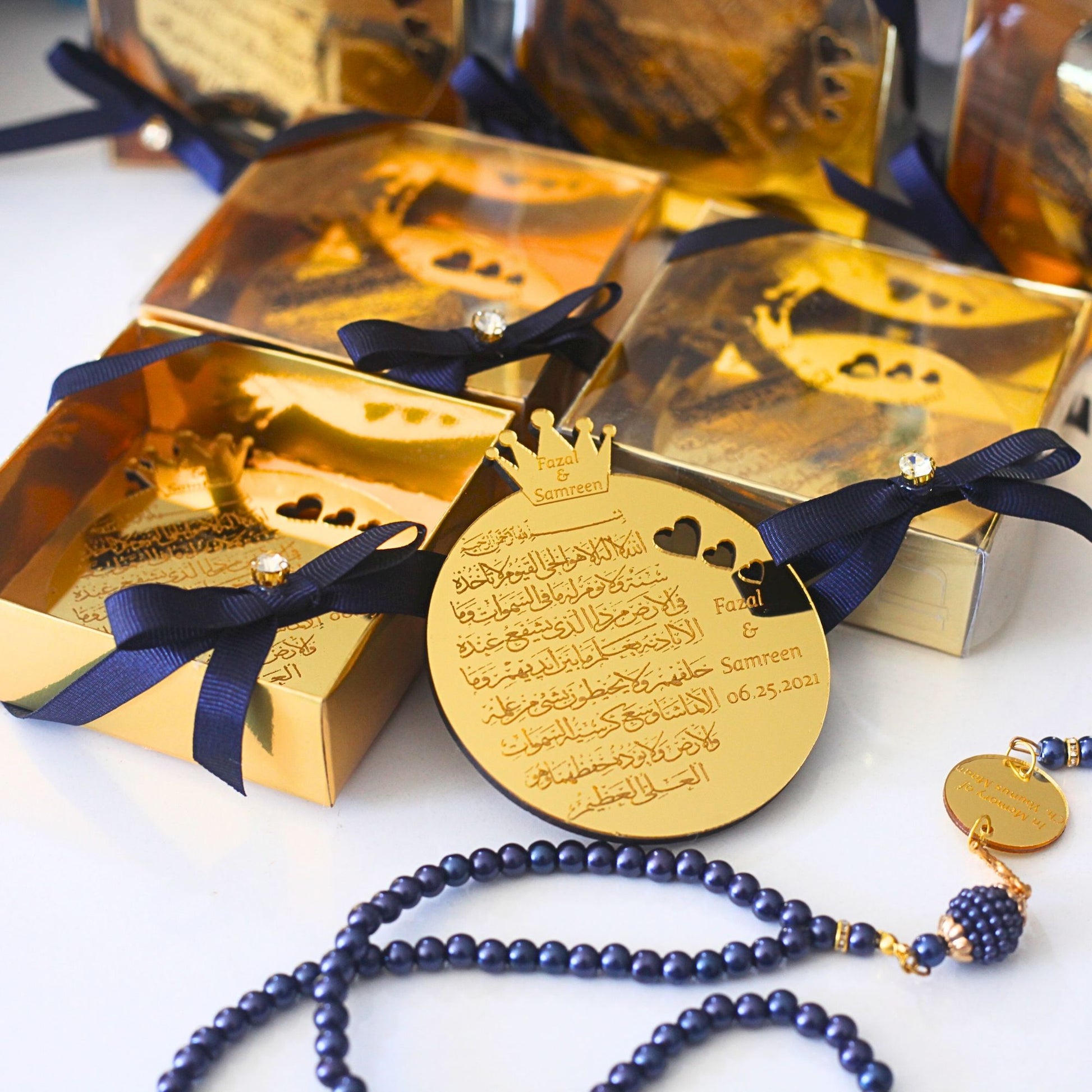 Personalized Wedding Favor Ayatul Kursi Magnet Gold Mirror Heart Theme - Islamic Elite Favors is a handmade gift shop offering a wide variety of unique and personalized gifts for all occasions. Whether you're looking for the perfect Ramadan, Eid, Hajj, wedding gift or something special for a birthday, baby shower or anniversary, we have something for everyone. High quality, made with love.