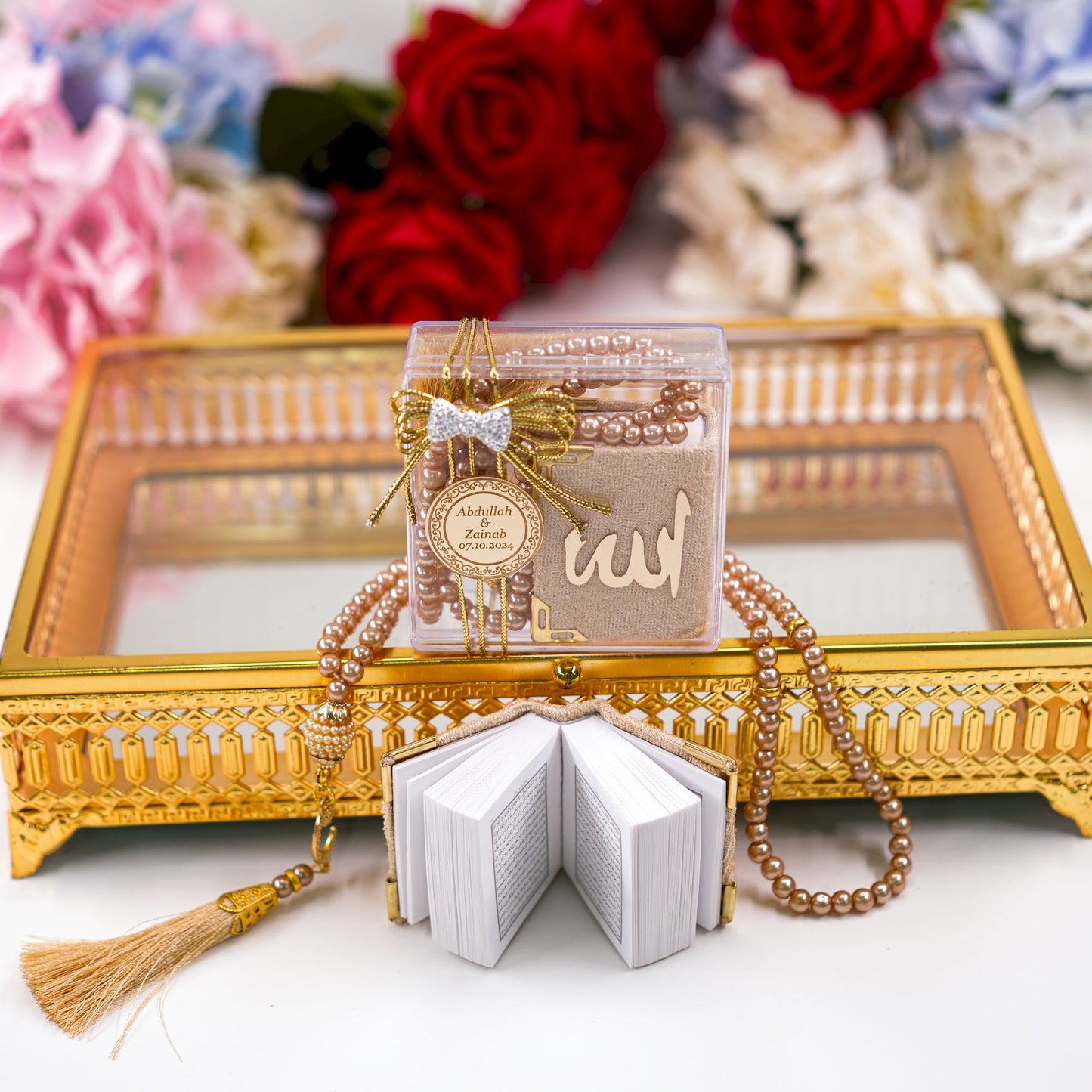 Personalized Mini Quran Prayer Beads Bow Tie with Plexi Wedding Favor - Islamic Elite Favors is a handmade gift shop offering a wide variety of unique and personalized gifts for all occasions. Whether you're looking for the perfect Ramadan, Eid, Hajj, wedding gift or something special for a birthday, baby shower or anniversary, we have something for everyone. High quality, made with love.