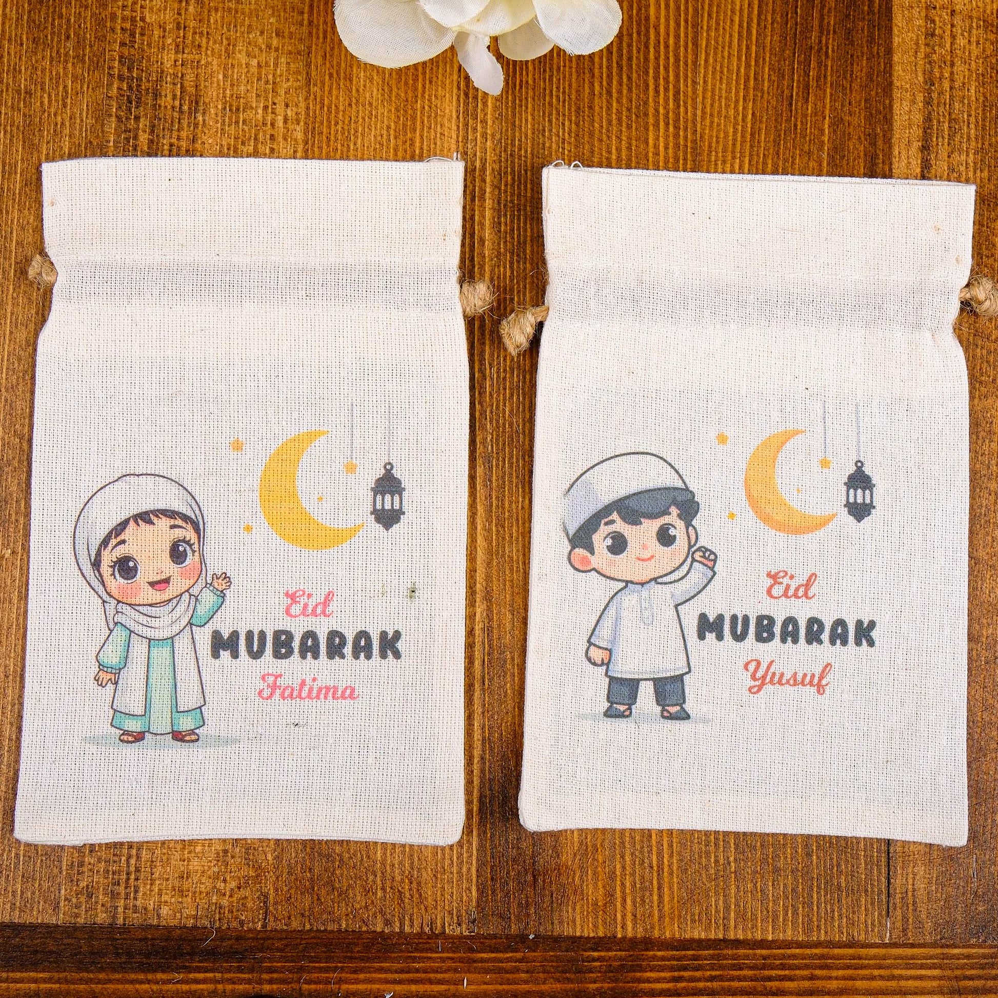 Personalized Eid Gift Bag for Kids, Custom Ramadan Favor Pouch, Cotton Treat Bag, Goodie Bag - Islamic Elite Favors is a handmade gift shop offering a wide variety of unique and personalized gifts for all occasions. Whether you're looking for the perfect Ramadan, Eid, Hajj, wedding gift or something special for a birthday, baby shower or anniversary, we have something for everyone. High quality, made with love.