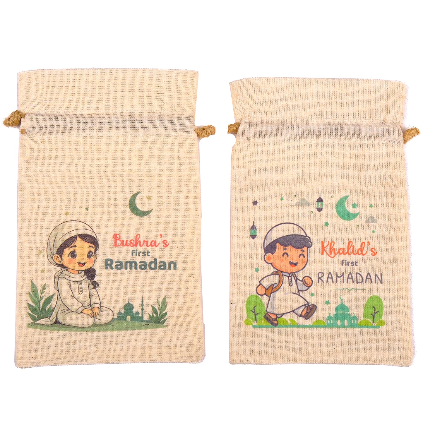 Personalized Eid Gift Bag for Kids, Custom Ramadan Favor Pouch, Cotton Treat Bag, Goodie Bag