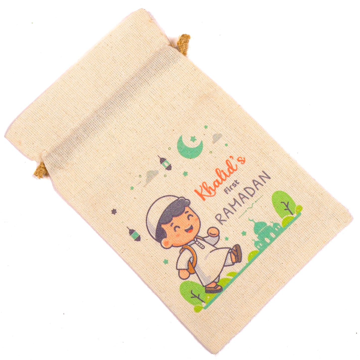 Personalized Eid Gift Bag for Kids, Custom Ramadan Favor Pouch, Cotton Treat Bag, Goodie Bag