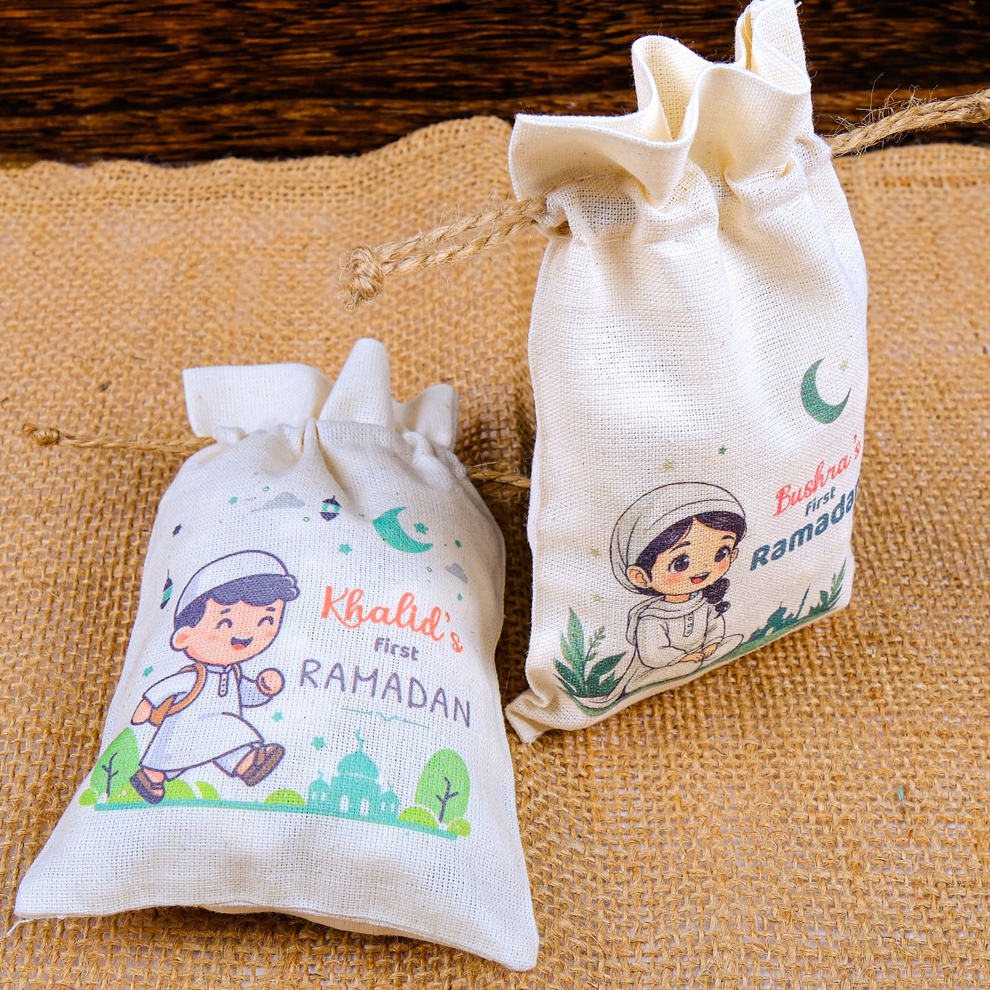 Personalized Eid Gift Bag for Kids, Custom Ramadan Favor Pouch, Cotton Treat Bag, Goodie Bag