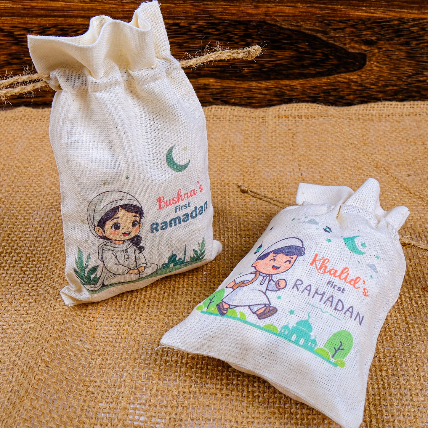 Personalized Eid Gift Bag for Kids, Custom Ramadan Favor Pouch, Cotton Treat Bag, Goodie Bag