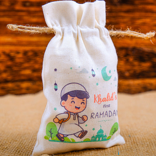 Personalized Eid Gift Bag for Kids, Custom Ramadan Favor Pouch, Cotton Treat Bag, Goodie Bag