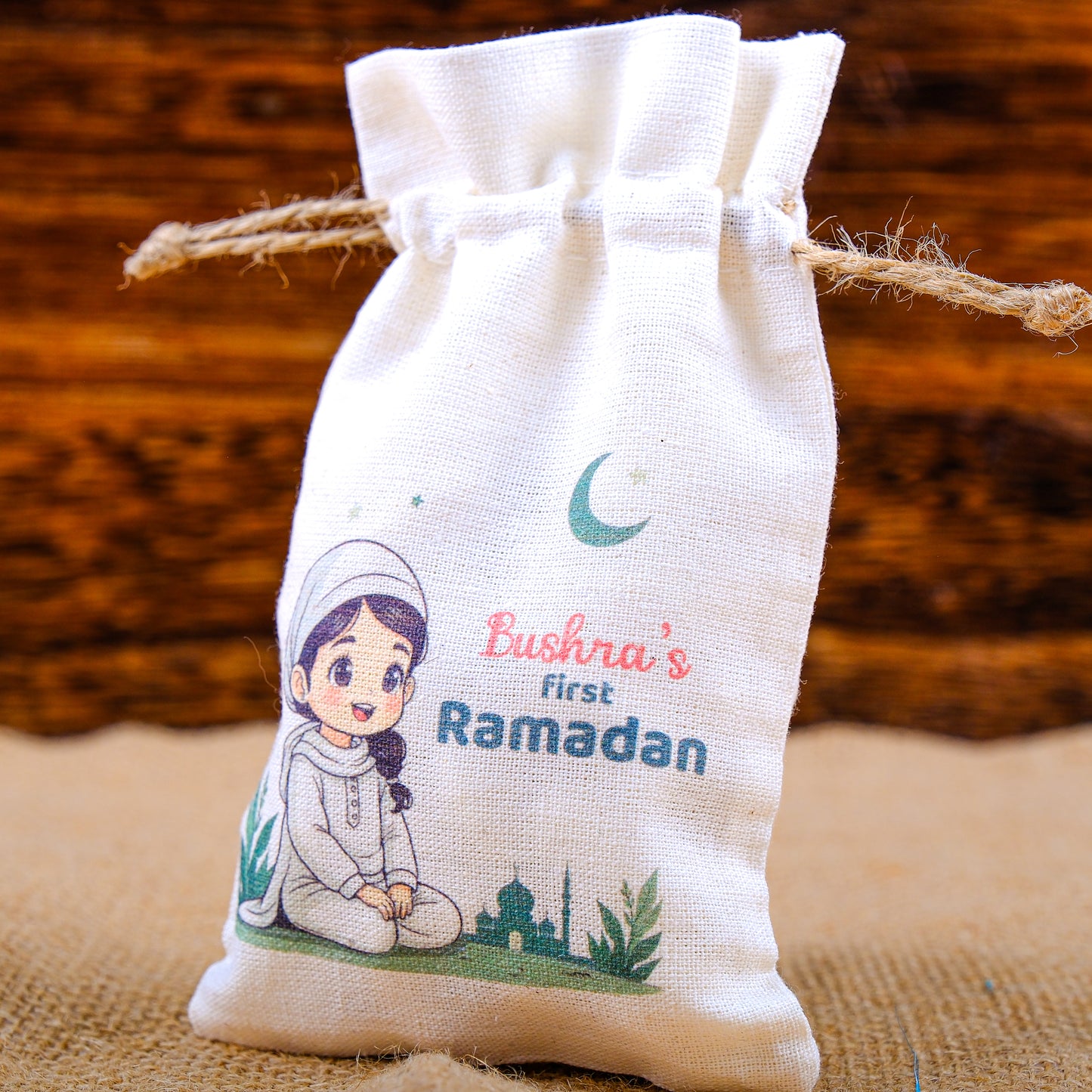 Personalized Eid Gift Bag for Kids, Custom Ramadan Favor Pouch, Cotton Treat Bag, Goodie Bag