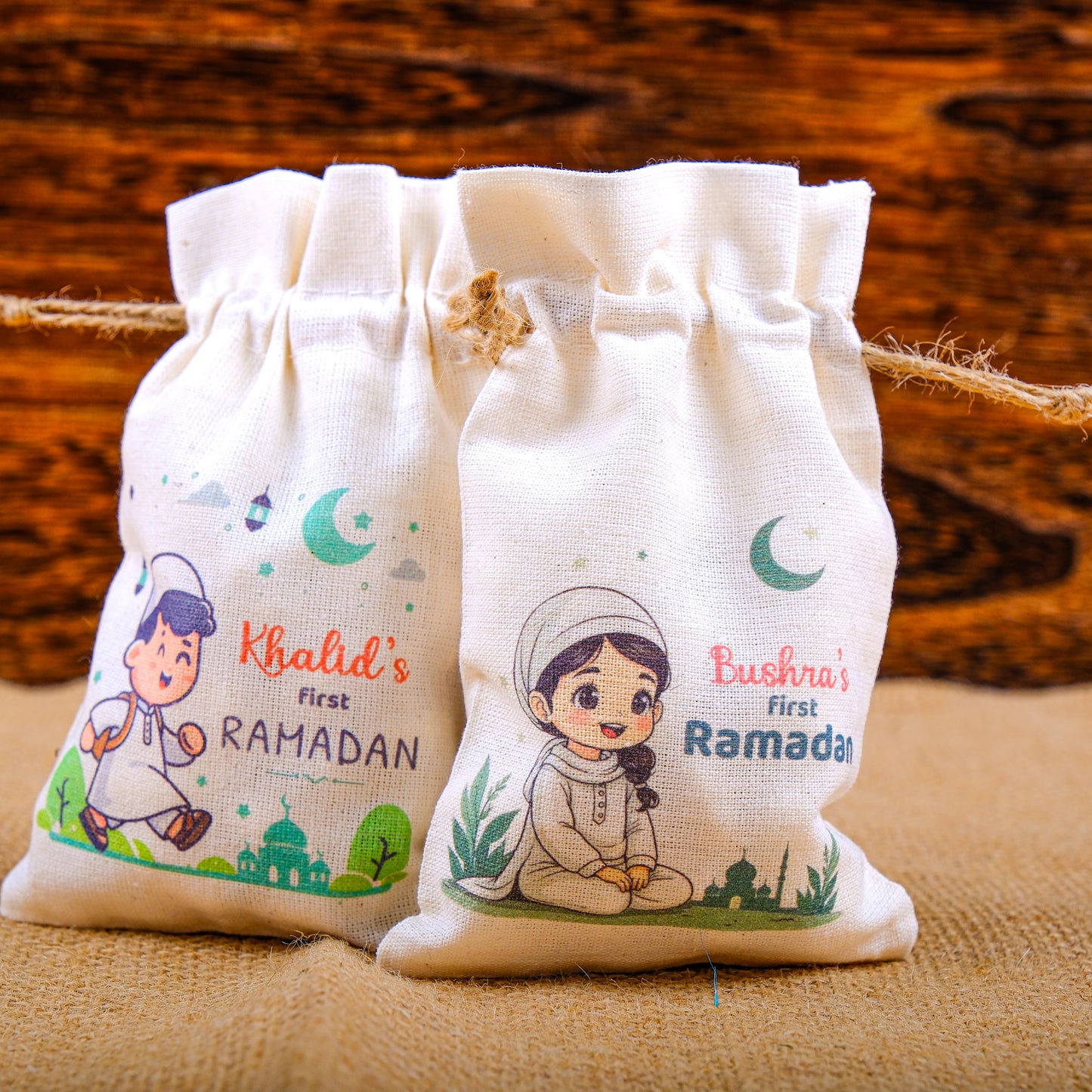 Personalized Eid Gift Bag for Kids, Custom Ramadan Favor Pouch, Cotton Treat Bag, Goodie Bag