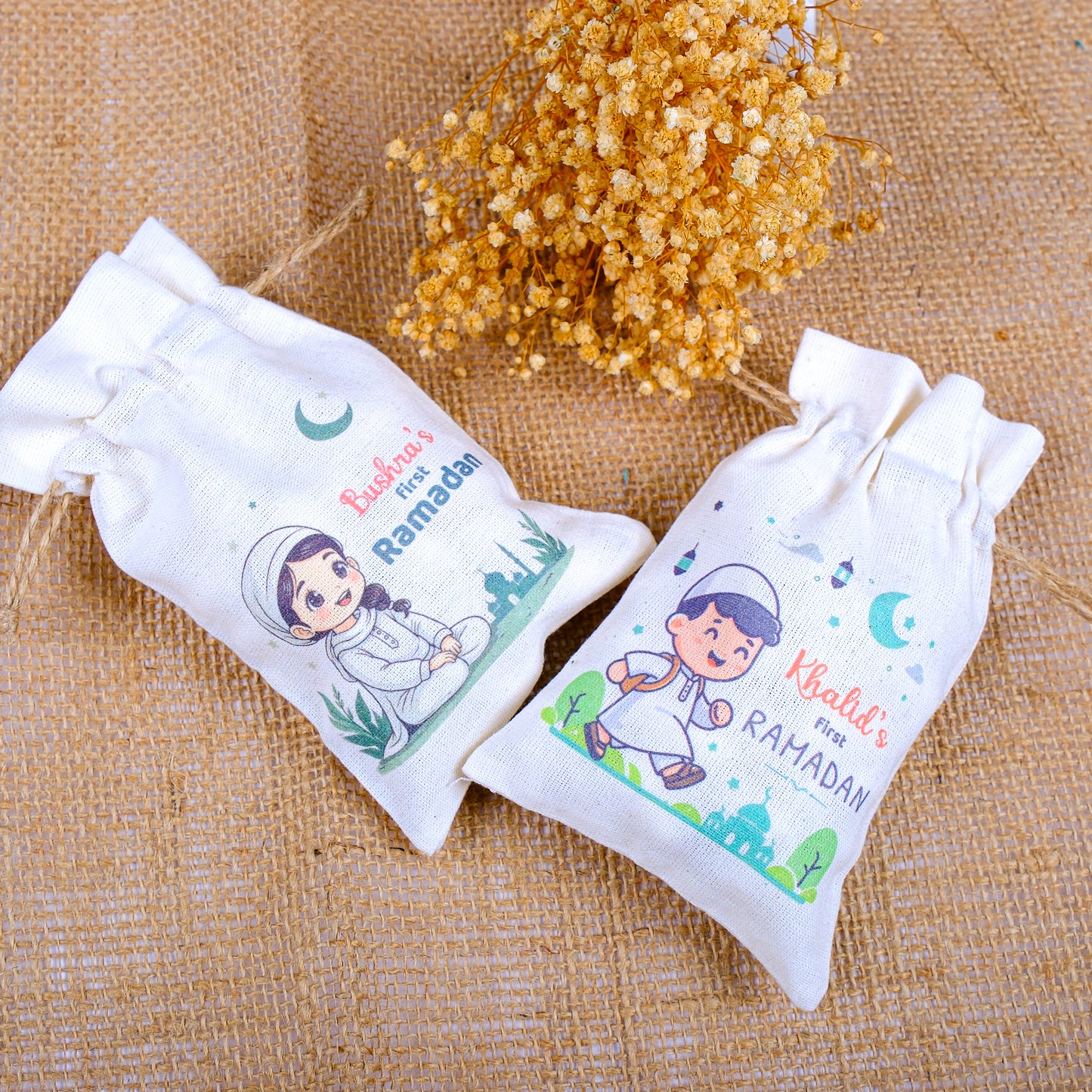 Personalized Eid Gift Bag for Kids, Custom Ramadan Favor Pouch, Cotton Treat Bag, Goodie Bag