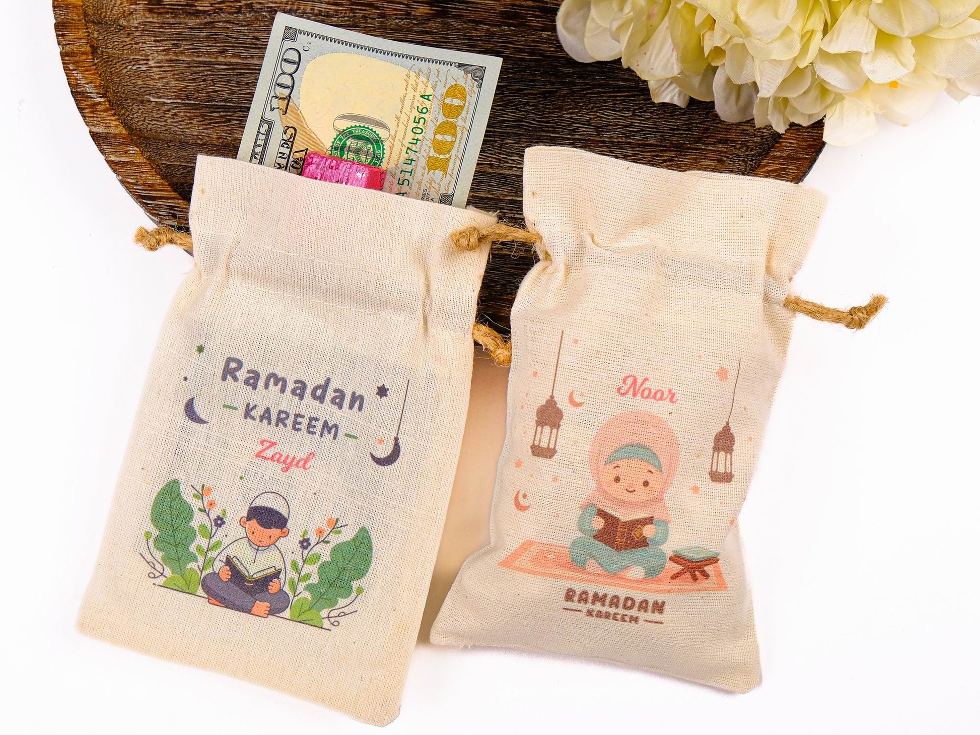 Personalized Eid Gift Bag for Kids, Custom Ramadan Favor Pouch, Cotton Treat Bag, Goodie Bag - Islamic Elite Favors is a handmade gift shop offering a wide variety of unique and personalized gifts for all occasions. Whether you're looking for the perfect Ramadan, Eid, Hajj, wedding gift or something special for a birthday, baby shower or anniversary, we have something for everyone. High quality, made with love.