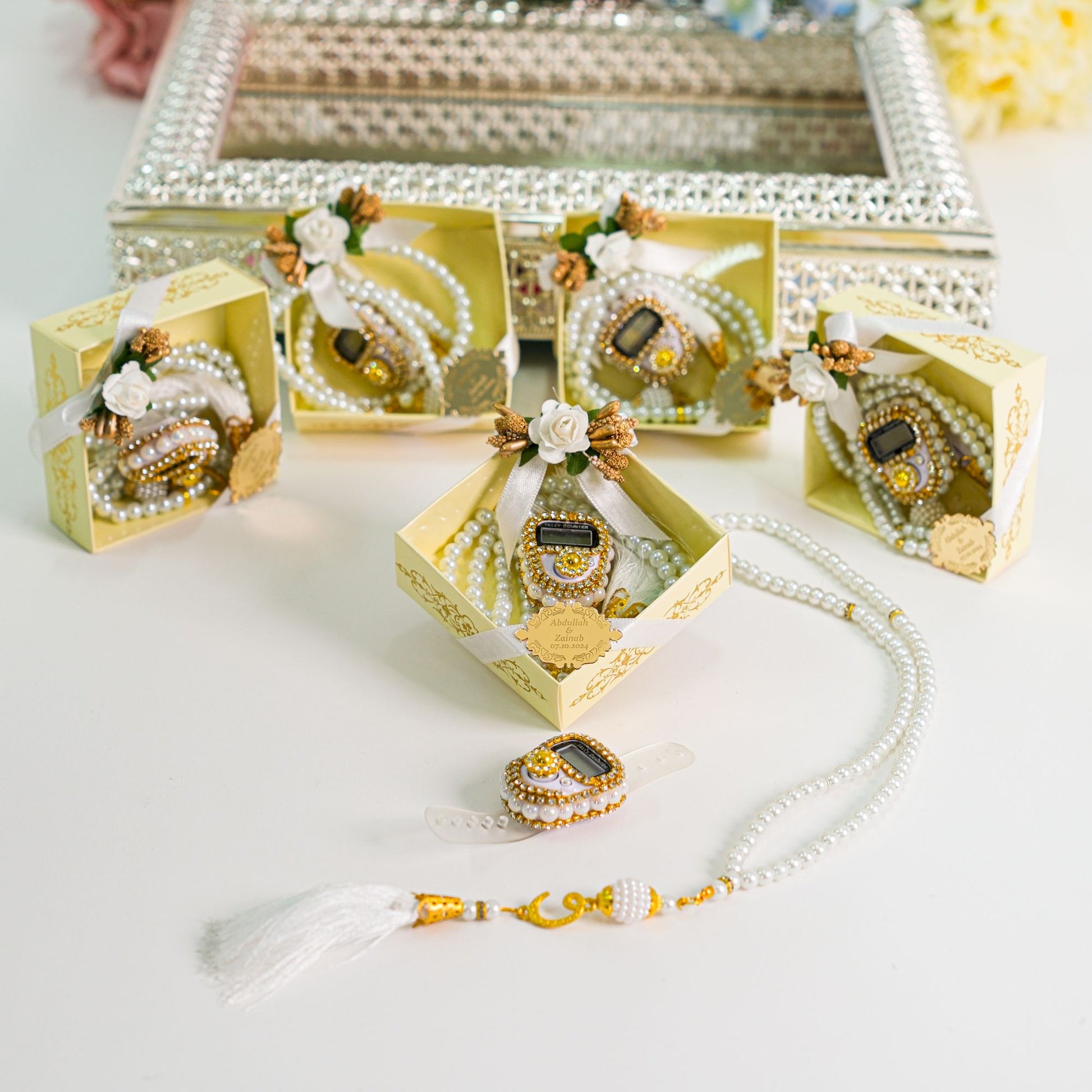 Personalized Dhikr Counter Pearl Prayer Beads Islamic Wedding Favor - Islamic Elite Favors is a handmade gift shop offering a wide variety of unique and personalized gifts for all occasions. Whether you're looking for the perfect Ramadan, Eid, Hajj, wedding gift or something special for a birthday, baby shower or anniversary, we have something for everyone. High quality, made with love.