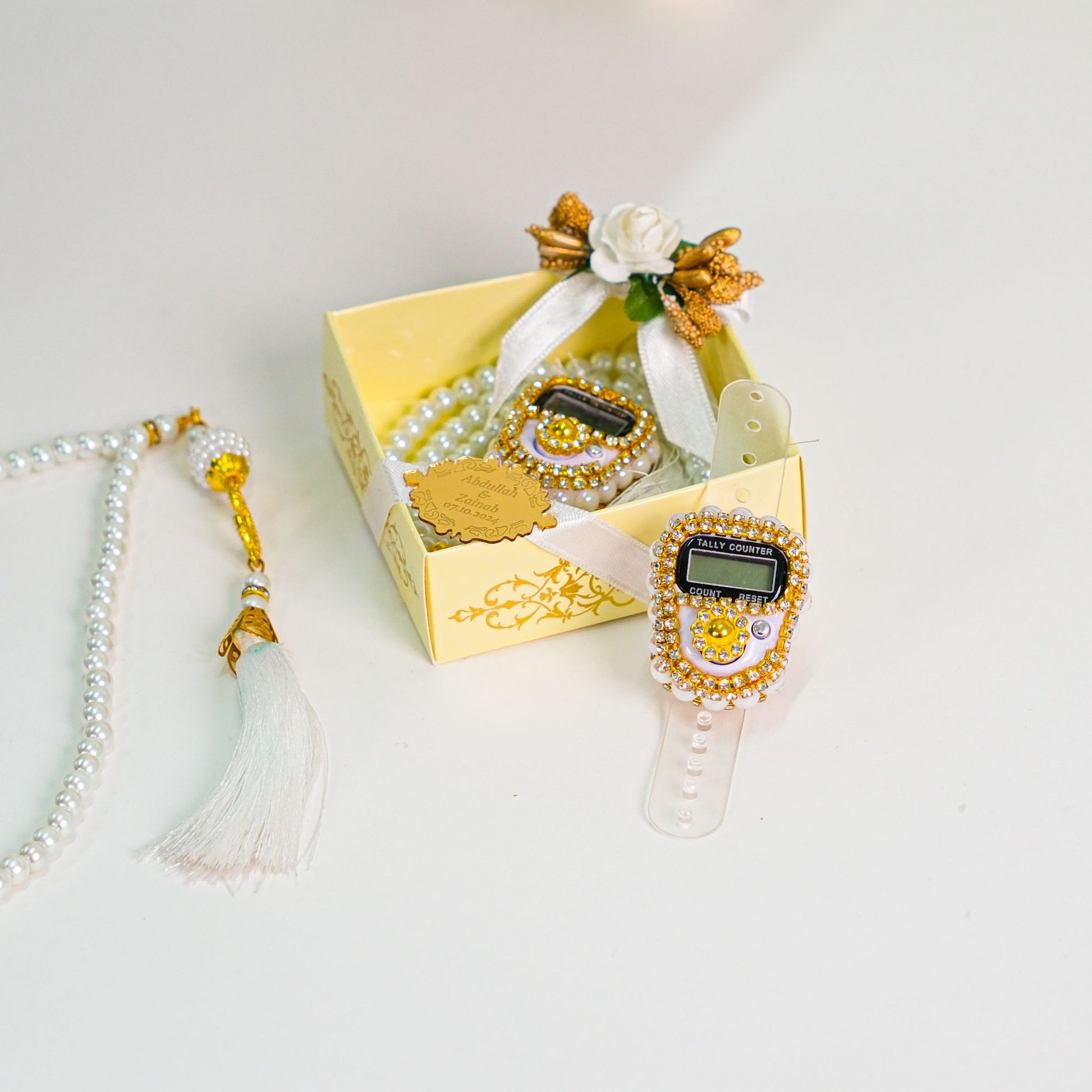 Personalized Dhikr Counter Pearl Prayer Beads Islamic Wedding Favor - Islamic Elite Favors is a handmade gift shop offering a wide variety of unique and personalized gifts for all occasions. Whether you're looking for the perfect Ramadan, Eid, Hajj, wedding gift or something special for a birthday, baby shower or anniversary, we have something for everyone. High quality, made with love.