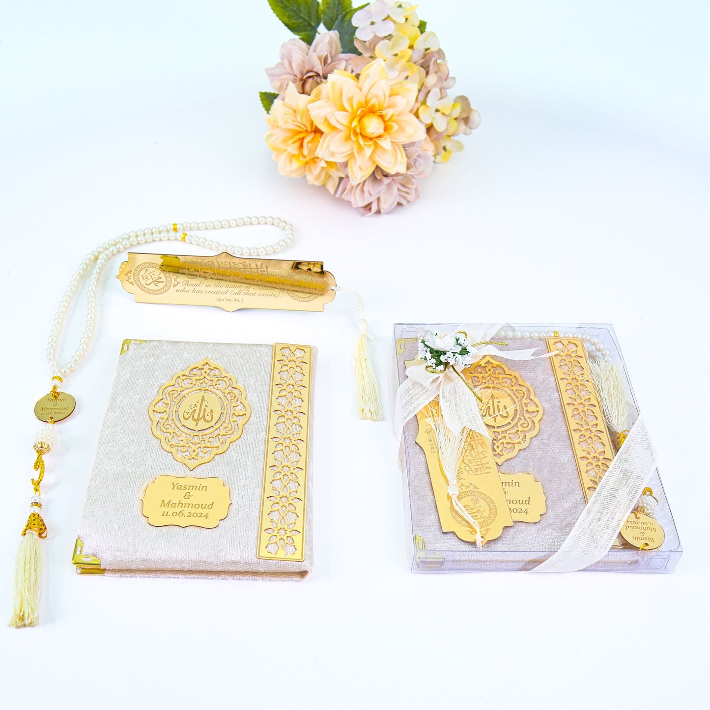 Personalized Velvet Dua Book Bookmark Tasbeeh Muslim Wedding Gift Set - Islamic Elite Favors is a handmade gift shop offering a wide variety of unique and personalized gifts for all occasions. Whether you're looking for the perfect Ramadan, Eid, Hajj, wedding gift or something special for a birthday, baby shower or anniversary, we have something for everyone. High quality, made with love.