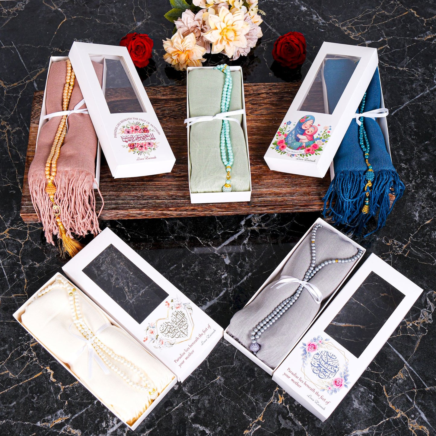 Personalized Pashmina Shawl Scarf Tasbeeh Mother's Day Gift Set - Islamic Elite Favors is a handmade gift shop offering a wide variety of unique and personalized gifts for all occasions. Whether you're looking for the perfect Ramadan, Eid, Hajj, wedding gift or something special for a birthday, baby shower or anniversary, we have something for everyone. High quality, made with love.