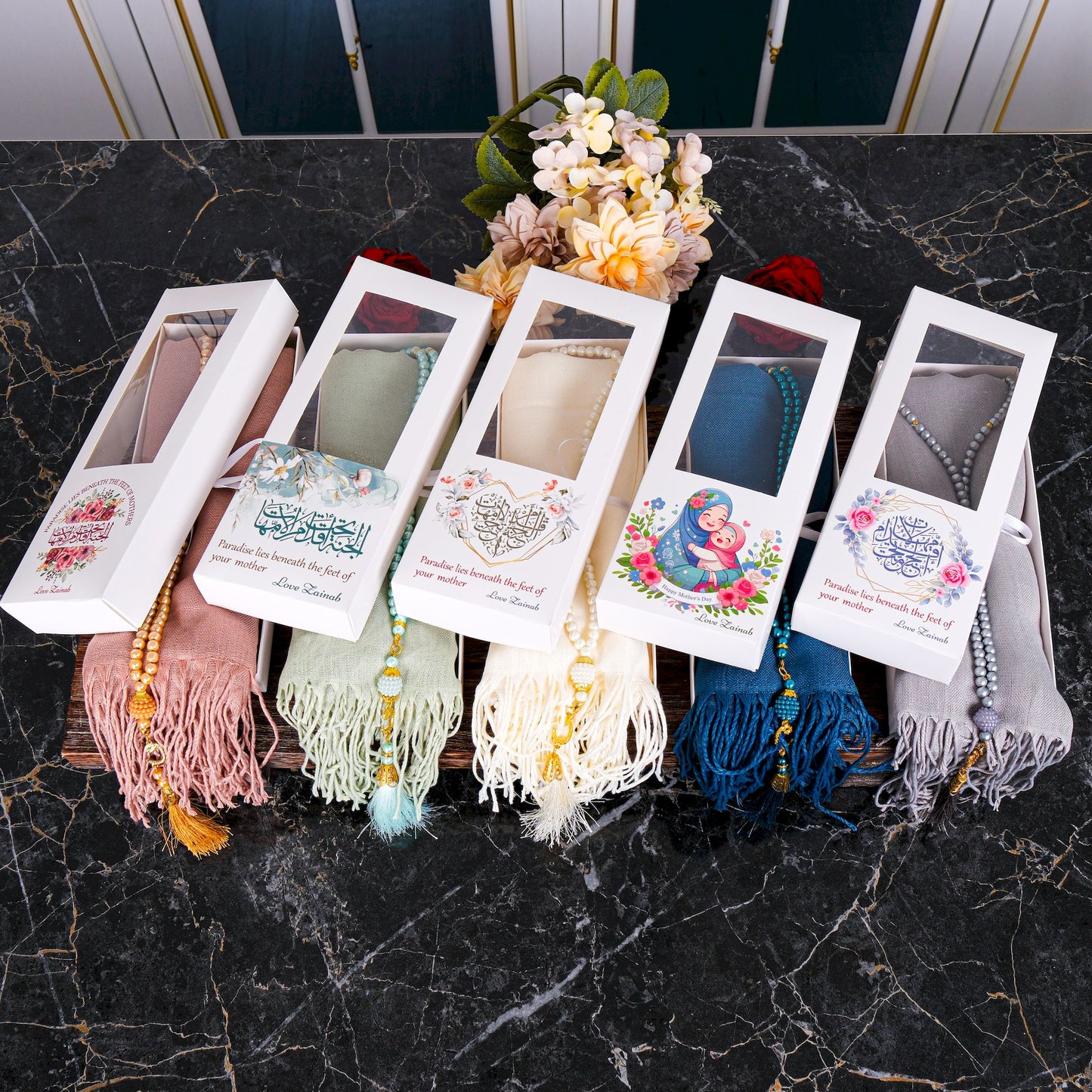 Personalized Pashmina Shawl Scarf Tasbeeh Mother's Day Gift Set - Islamic Elite Favors is a handmade gift shop offering a wide variety of unique and personalized gifts for all occasions. Whether you're looking for the perfect Ramadan, Eid, Hajj, wedding gift or something special for a birthday, baby shower or anniversary, we have something for everyone. High quality, made with love.
