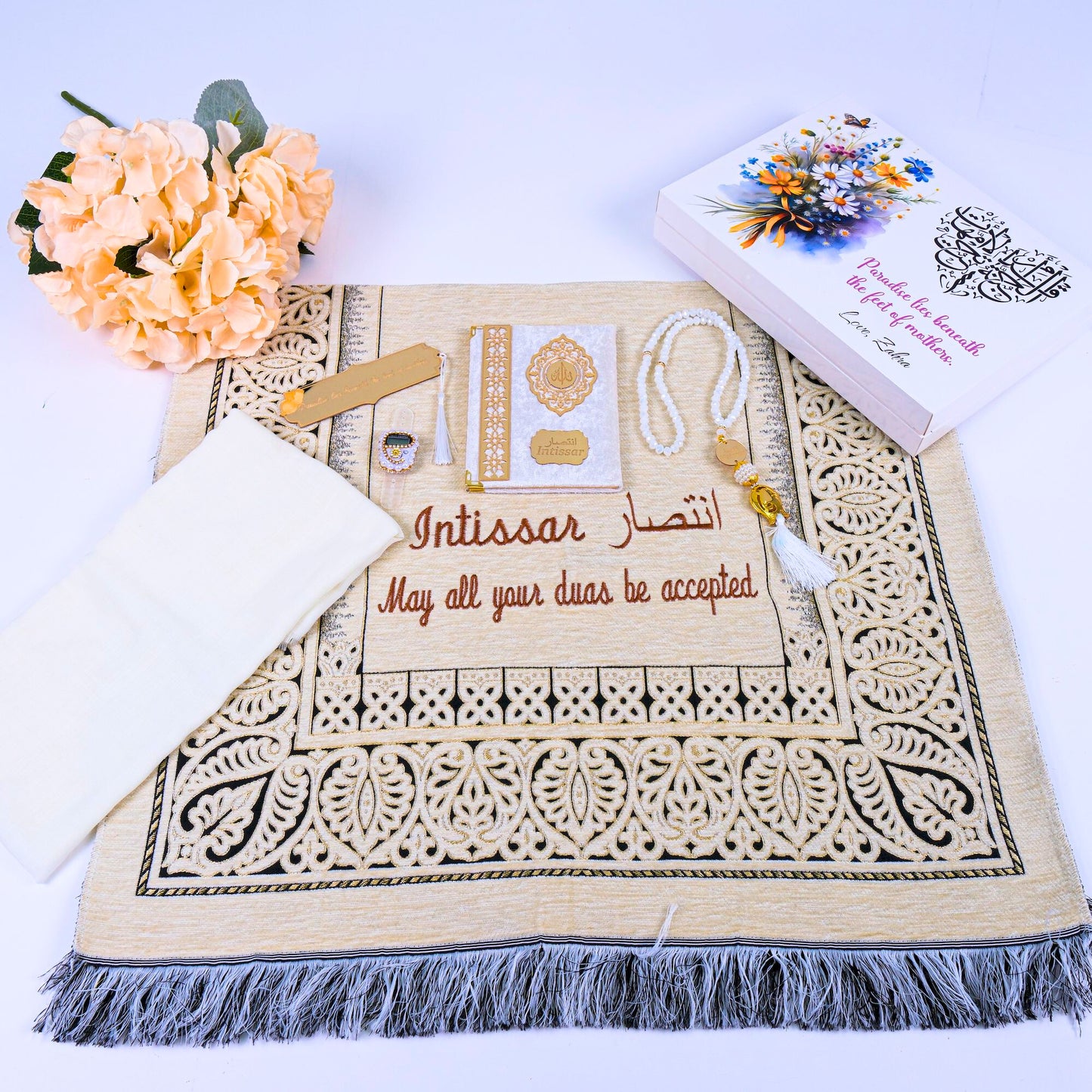 Personalized Prayer Mat Hijab Dua Book Tasbih Dhikr Count Bookmark Set - Islamic Elite Favors is a handmade gift shop offering a wide variety of unique and personalized gifts for all occasions. Whether you're looking for the perfect Ramadan, Eid, Hajj, wedding gift or something special for a birthday, baby shower or anniversary, we have something for everyone. High quality, made with love.