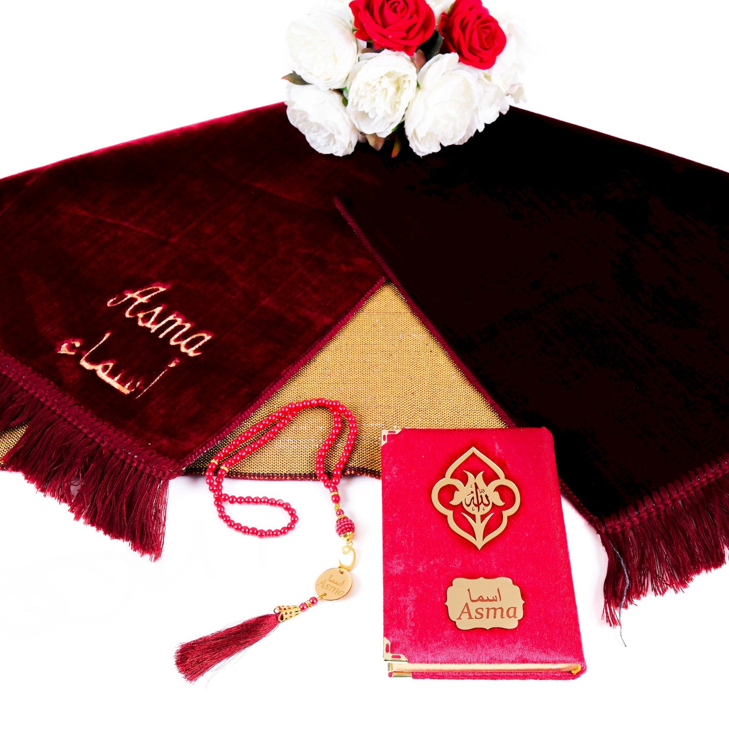 Personalized Elegant Velvet Prayer Mat Quran Tasbeeh Islamic Gift Set - Islamic Elite Favors is a handmade gift shop offering a wide variety of unique and personalized gifts for all occasions. Whether you're looking for the perfect Ramadan, Eid, Hajj, wedding gift or something special for a birthday, baby shower or anniversary, we have something for everyone. High quality, made with love.