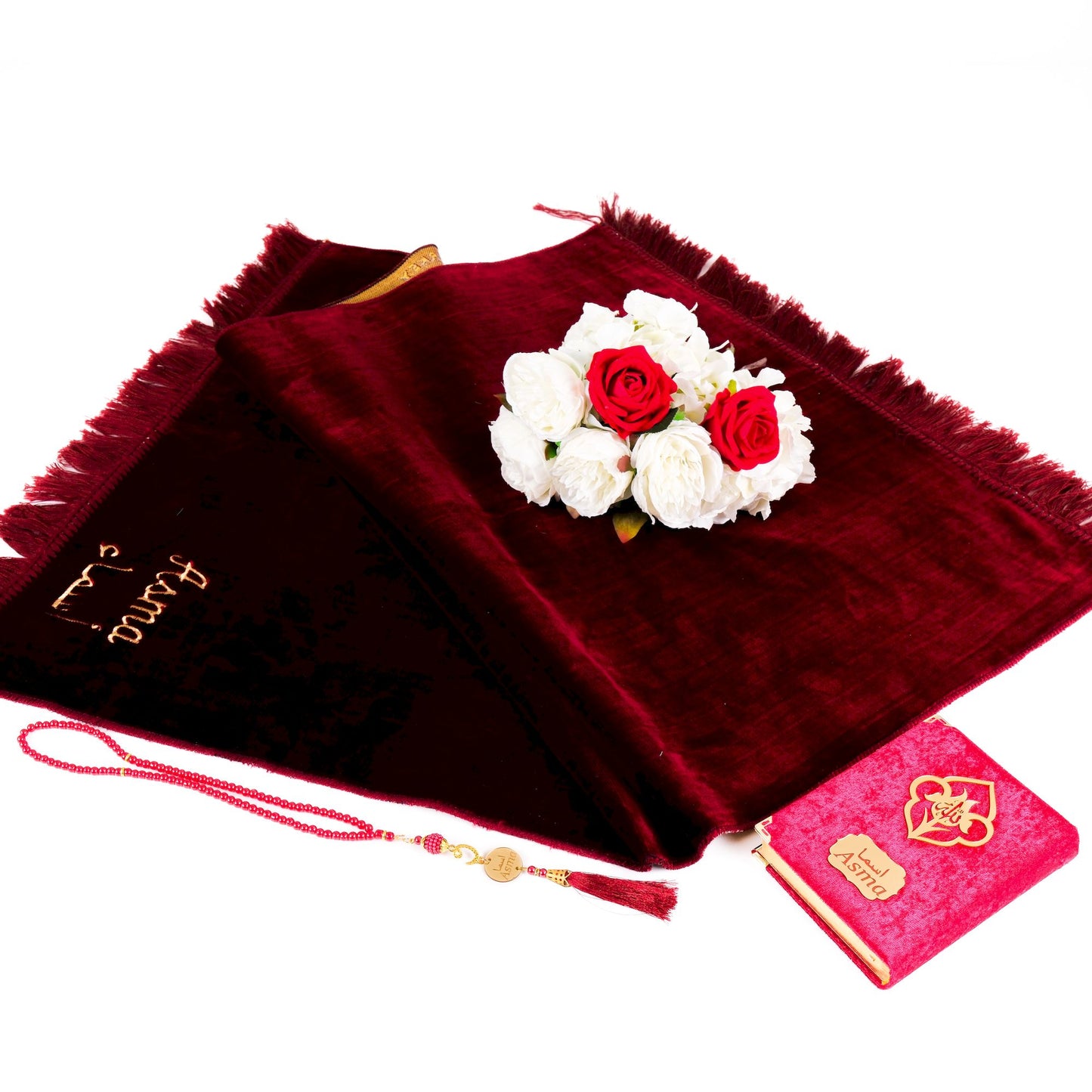 Personalized Elegant Velvet Prayer Mat Quran Tasbeeh Islamic Gift Set - Islamic Elite Favors is a handmade gift shop offering a wide variety of unique and personalized gifts for all occasions. Whether you're looking for the perfect Ramadan, Eid, Hajj, wedding gift or something special for a birthday, baby shower or anniversary, we have something for everyone. High quality, made with love.