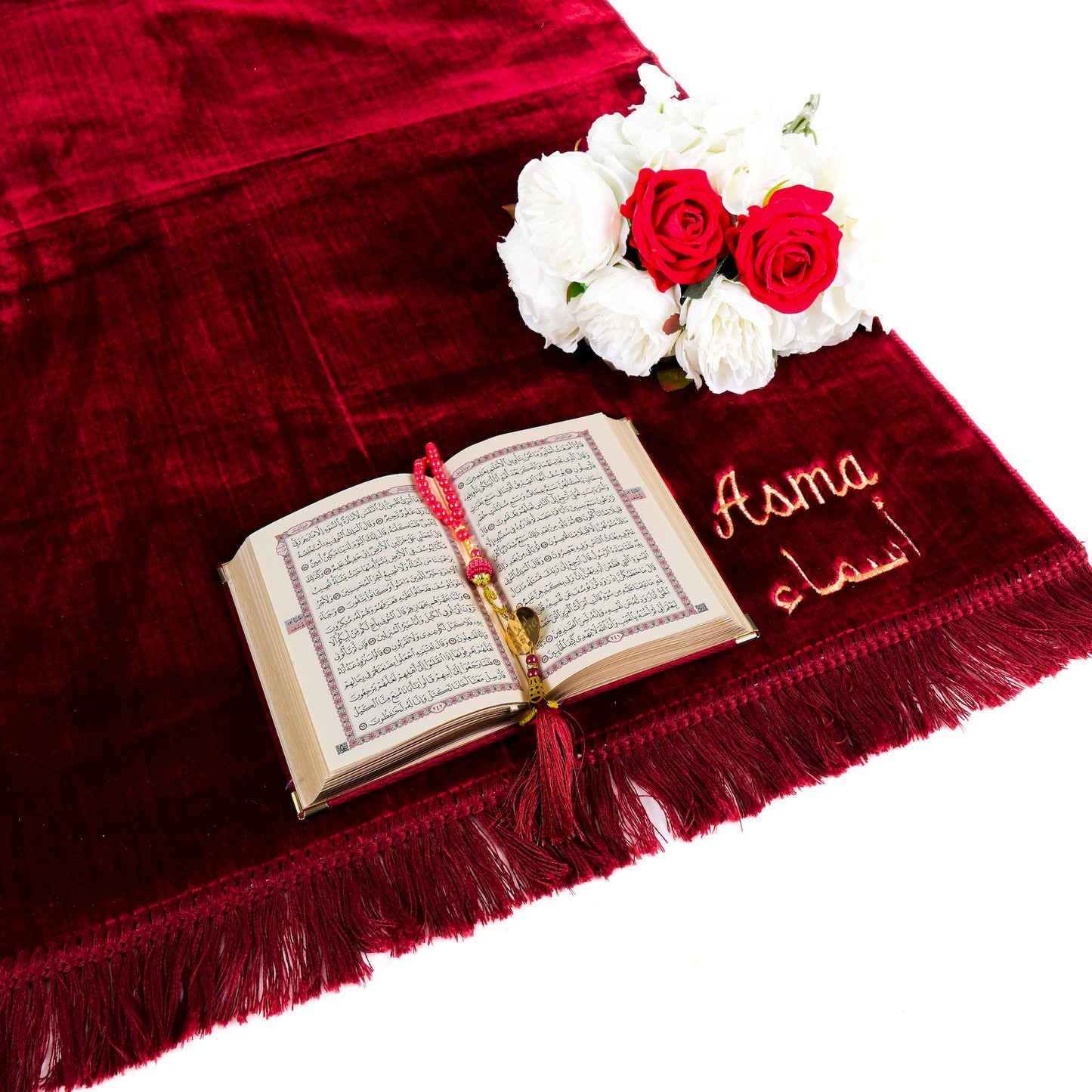 Personalized Elegant Velvet Prayer Mat Quran Tasbeeh Islamic Gift Set - Islamic Elite Favors is a handmade gift shop offering a wide variety of unique and personalized gifts for all occasions. Whether you're looking for the perfect Ramadan, Eid, Hajj, wedding gift or something special for a birthday, baby shower or anniversary, we have something for everyone. High quality, made with love.