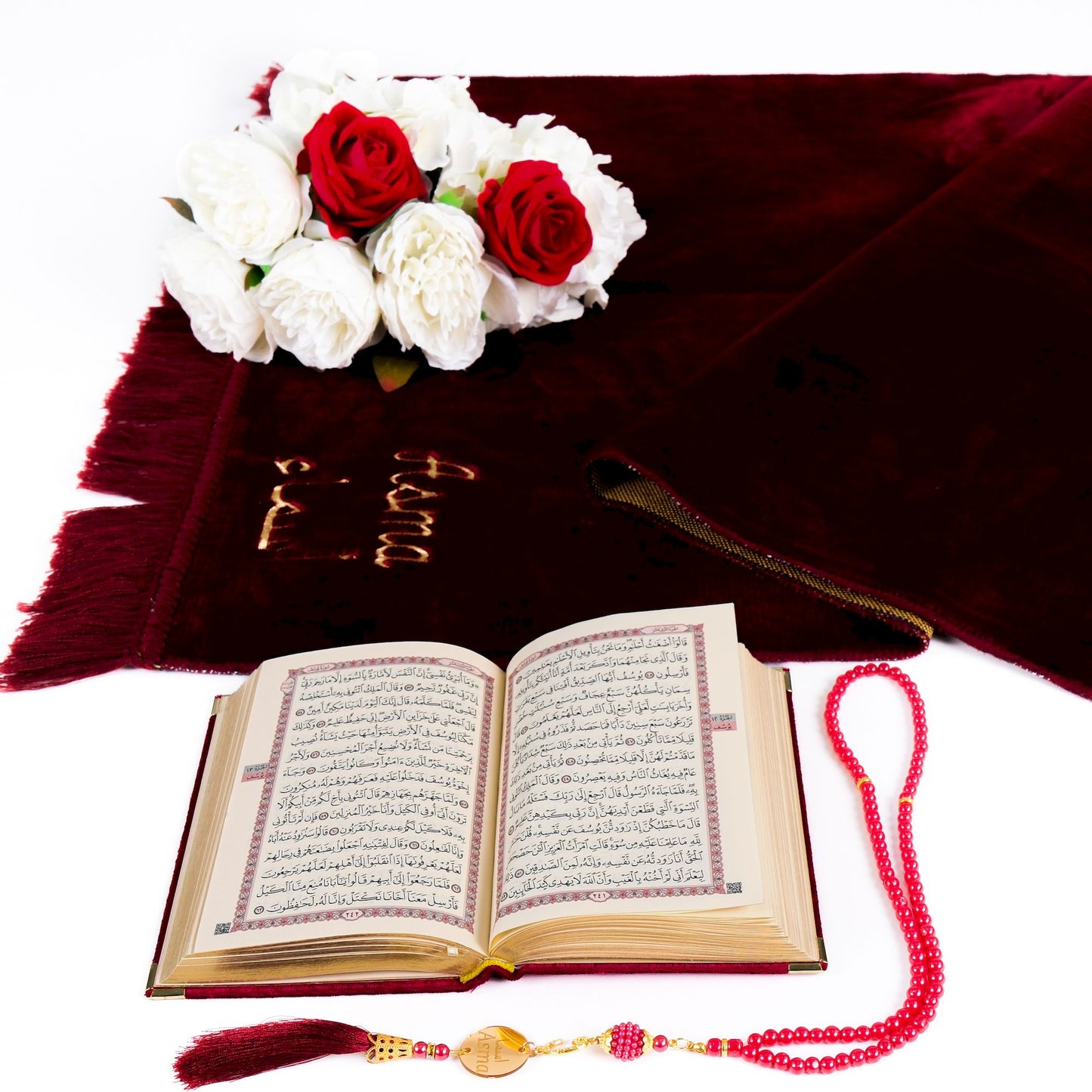 Personalized Elegant Velvet Prayer Mat Quran Tasbeeh Islamic Gift Set - Islamic Elite Favors is a handmade gift shop offering a wide variety of unique and personalized gifts for all occasions. Whether you're looking for the perfect Ramadan, Eid, Hajj, wedding gift or something special for a birthday, baby shower or anniversary, we have something for everyone. High quality, made with love.