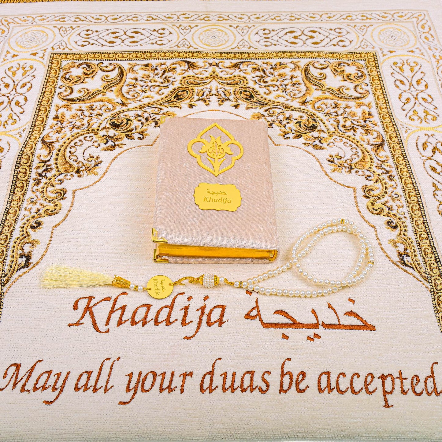 Personalized Muslim Prayer Mat Quran Tasbeeh Ramadan Eid Gift Peaceful Set - Islamic Elite Favors is a handmade gift shop offering a wide variety of unique and personalized gifts for all occasions. Whether you're looking for the perfect Ramadan, Eid, Hajj, wedding gift or something special for a birthday, baby shower or anniversary, we have something for everyone. High quality, made with love.