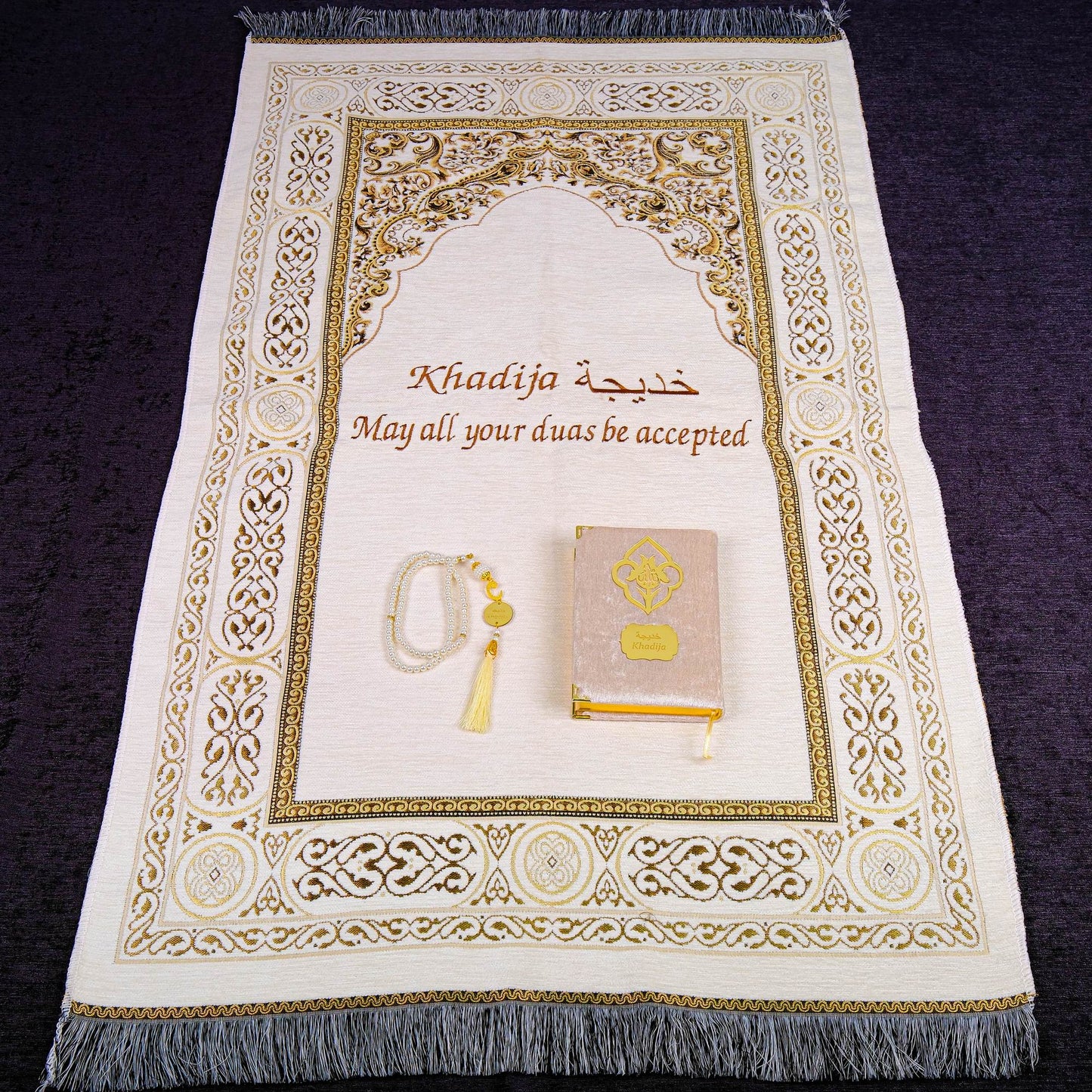 Personalized Muslim Prayer Mat Quran Tasbeeh Ramadan Eid Gift Peaceful Set - Islamic Elite Favors is a handmade gift shop offering a wide variety of unique and personalized gifts for all occasions. Whether you're looking for the perfect Ramadan, Eid, Hajj, wedding gift or something special for a birthday, baby shower or anniversary, we have something for everyone. High quality, made with love.