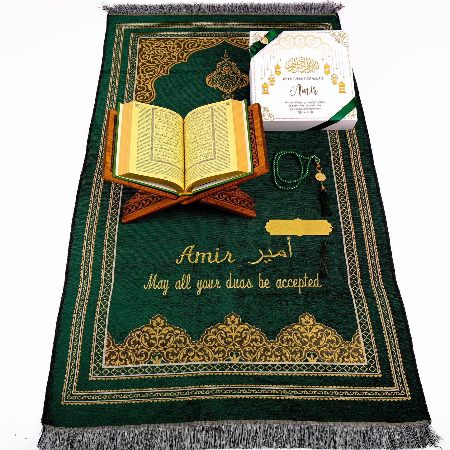 Personalized English Translated Quran Prayer Mat Tasbeeh Islamic Gift Set, Ramadan Eid Hajj Umrah Birthday Muslim Gift - Islamic Elite Favors is a handmade gift shop offering a wide variety of unique and personalized gifts for all occasions. Whether you're looking for the perfect Ramadan, Eid, Hajj, wedding gift or something special for a birthday, baby shower or anniversary, we have something for everyone. High quality, made with love.