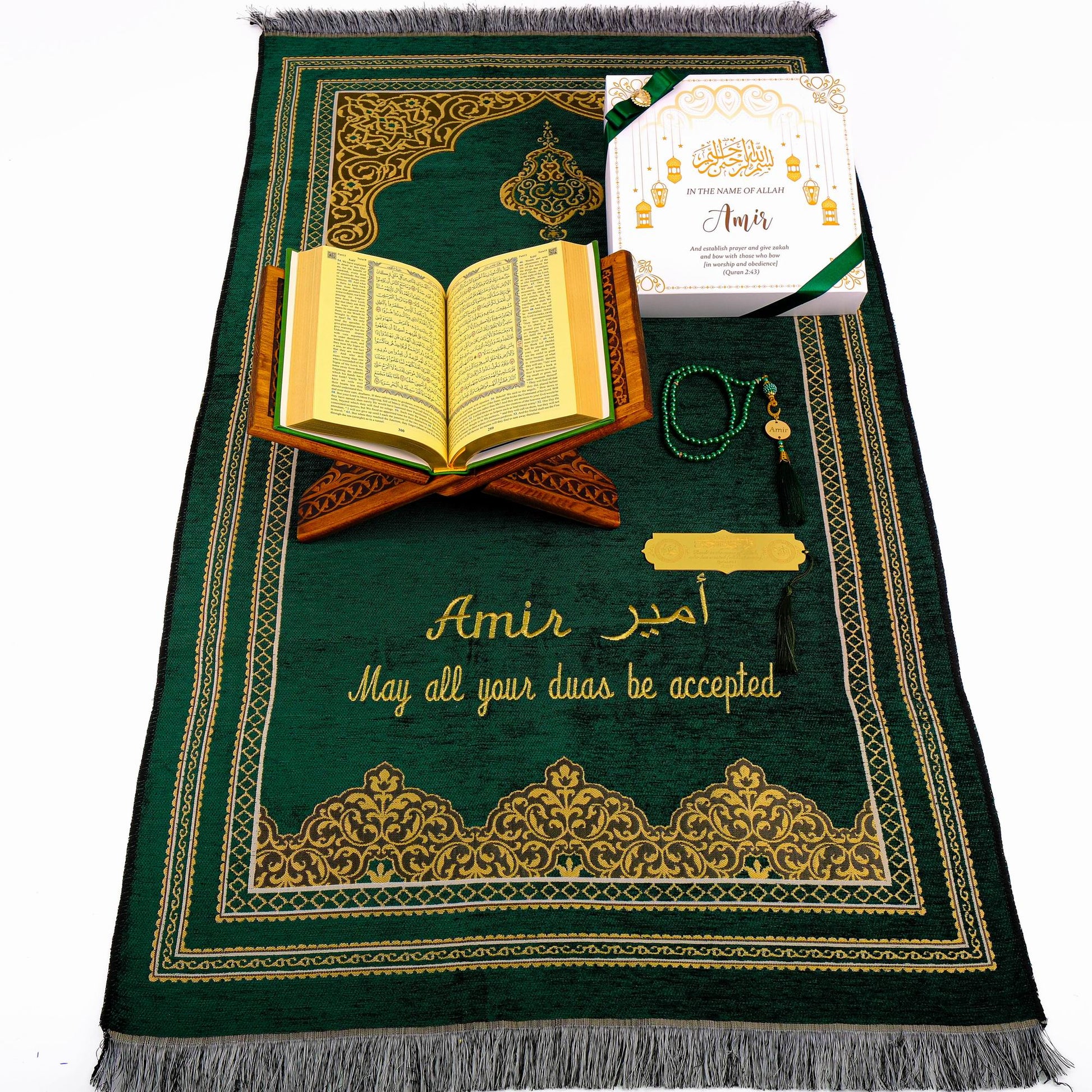 Personalized English Translated Quran Prayer Mat Tasbeeh Islamic Gift Set, Ramadan Eid Hajj Umrah Birthday Muslim Gift - Islamic Elite Favors is a handmade gift shop offering a wide variety of unique and personalized gifts for all occasions. Whether you're looking for the perfect Ramadan, Eid, Hajj, wedding gift or something special for a birthday, baby shower or anniversary, we have something for everyone. High quality, made with love.