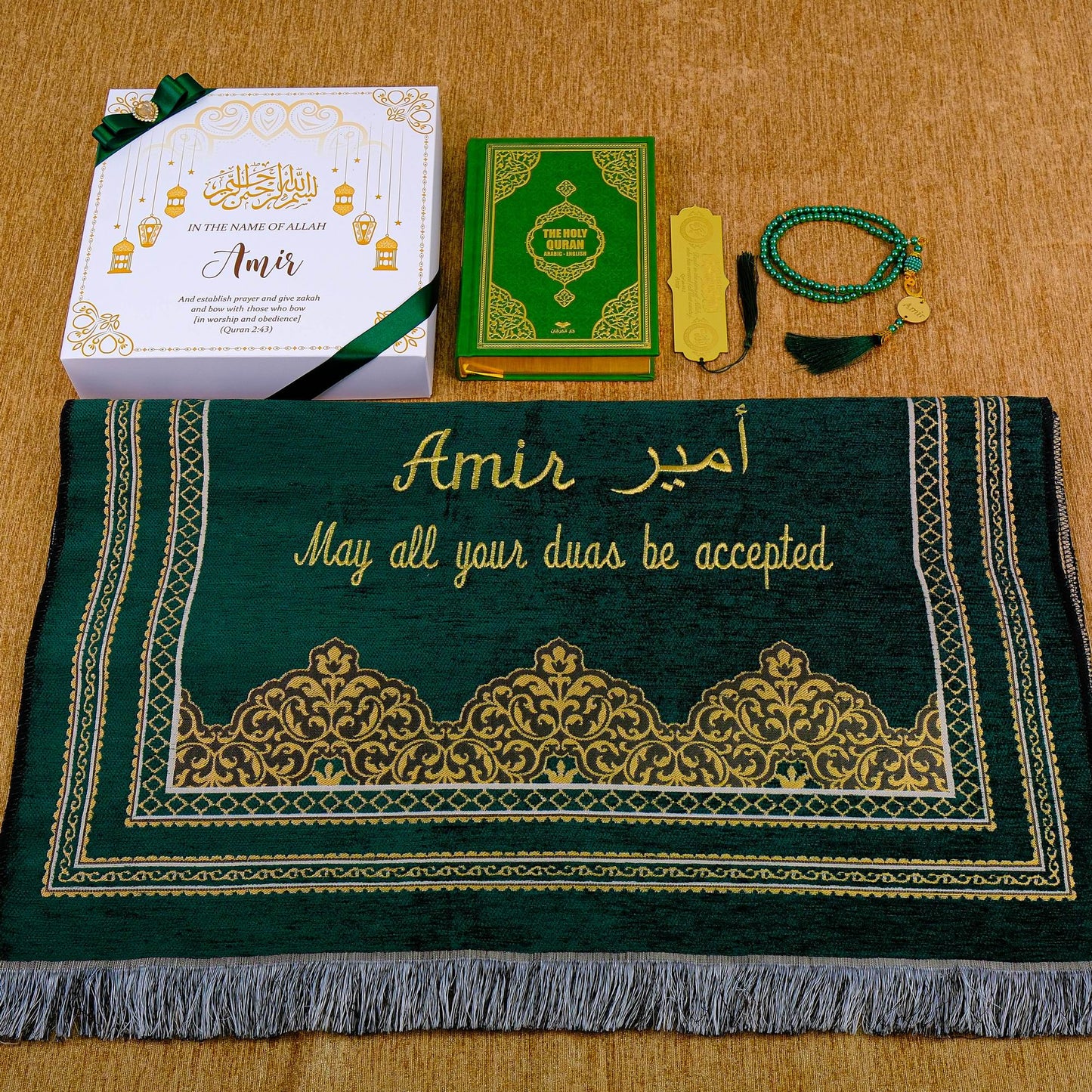 Personalized English Translated Quran Prayer Mat Tasbeeh Islamic Gift Set, Ramadan Eid Hajj Umrah Birthday Muslim Gift - Islamic Elite Favors is a handmade gift shop offering a wide variety of unique and personalized gifts for all occasions. Whether you're looking for the perfect Ramadan, Eid, Hajj, wedding gift or something special for a birthday, baby shower or anniversary, we have something for everyone. High quality, made with love.