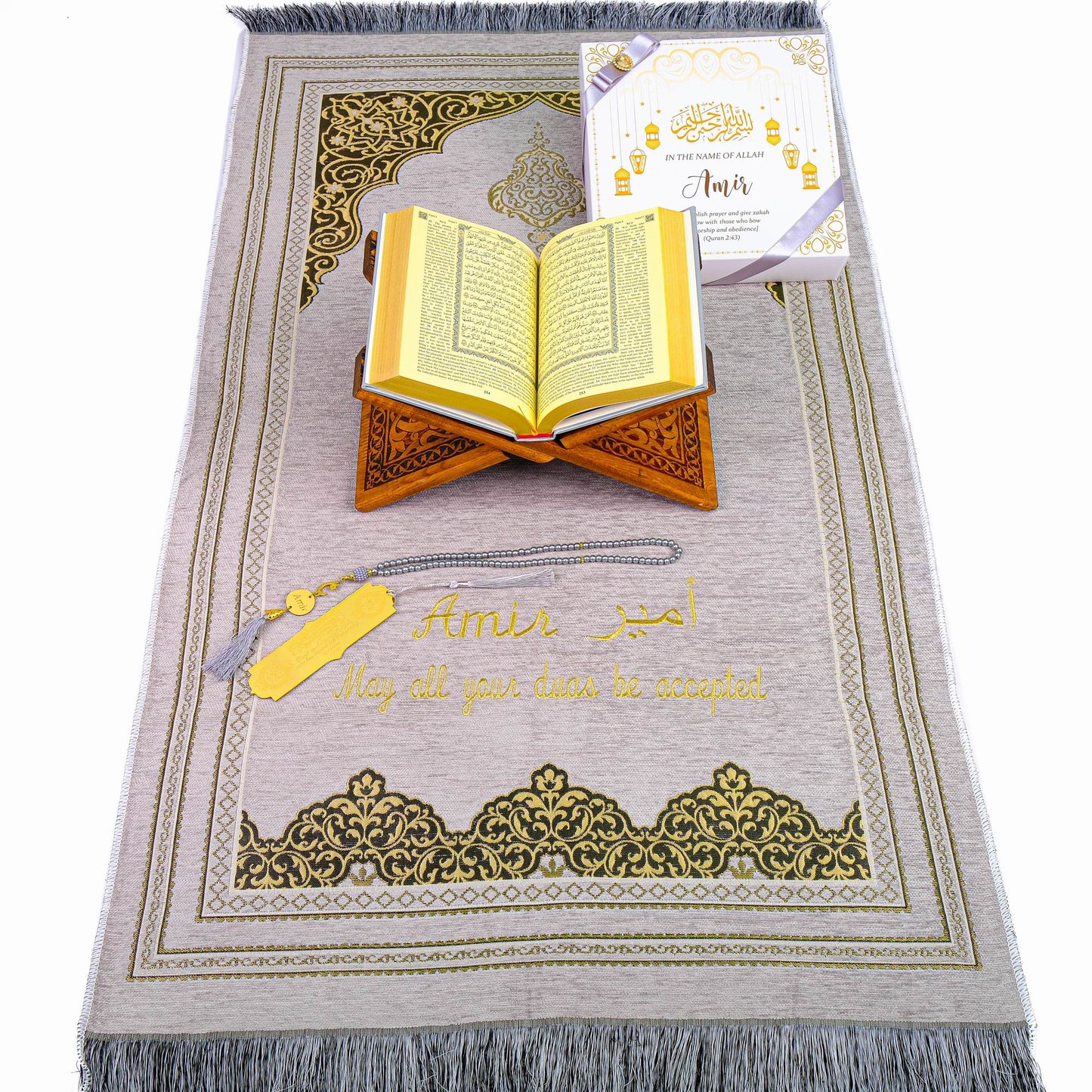 Personalized English Translated Quran Prayer Mat Tasbeeh Islamic Gift Set, Ramadan Eid Hajj Umrah Birthday Muslim Gift - Islamic Elite Favors is a handmade gift shop offering a wide variety of unique and personalized gifts for all occasions. Whether you're looking for the perfect Ramadan, Eid, Hajj, wedding gift or something special for a birthday, baby shower or anniversary, we have something for everyone. High quality, made with love.