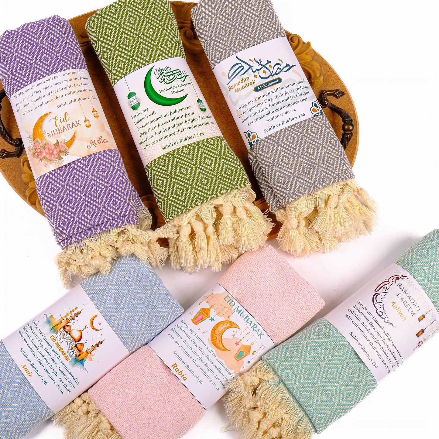 Personalized Turkish Cotton Peshtemal Towels, Custom Ramadan Eid Muslim Party Favors - Islamic Elite Favors is a handmade gift shop offering a wide variety of unique and personalized gifts for all occasions. Whether you're looking for the perfect Ramadan, Eid, Hajj, wedding gift or something special for a birthday, baby shower or anniversary, we have something for everyone. High quality, made with love.