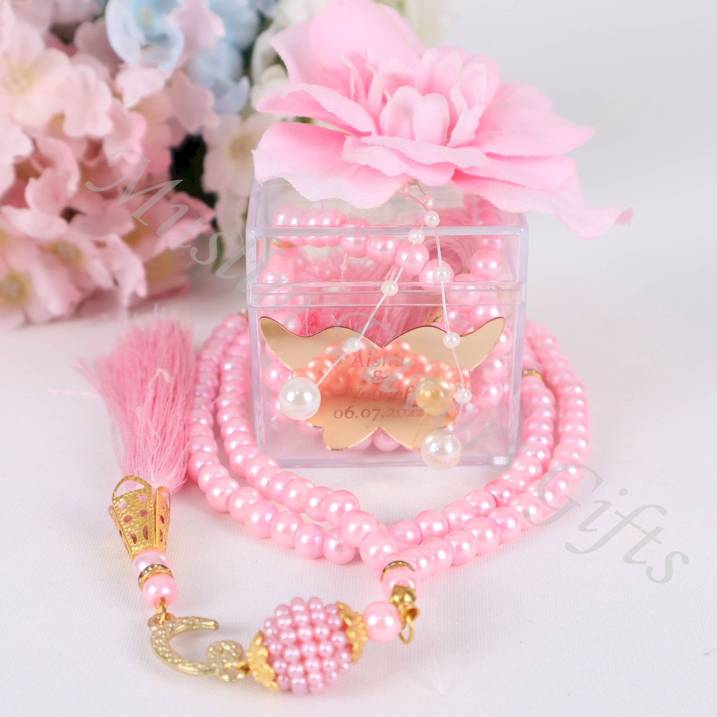 Personalized Pearl Prayer Beads Tasbeeh Masbaha Islamic Wedding Gift - Islamic Elite Favors is a handmade gift shop offering a wide variety of unique and personalized gifts for all occasions. Whether you're looking for the perfect Ramadan, Eid, Hajj, wedding gift or something special for a birthday, baby shower or anniversary, we have something for everyone. High quality, made with love.