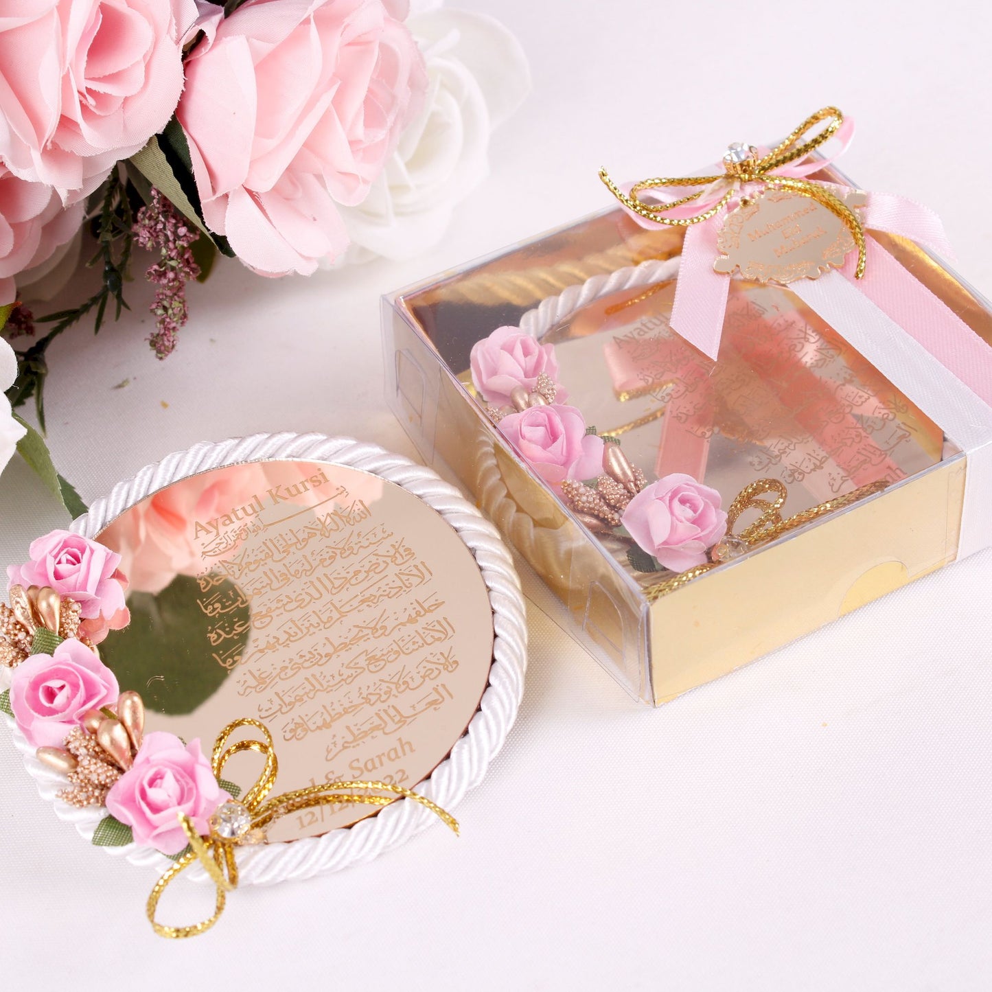 Personalized Wedding Favor Ayatul Kursi Magnet Silver Mirror Rope - Islamic Elite Favors is a handmade gift shop offering a wide variety of unique and personalized gifts for all occasions. Whether you're looking for the perfect Ramadan, Eid, Hajj, wedding gift or something special for a birthday, baby shower or anniversary, we have something for everyone. High quality, made with love.
